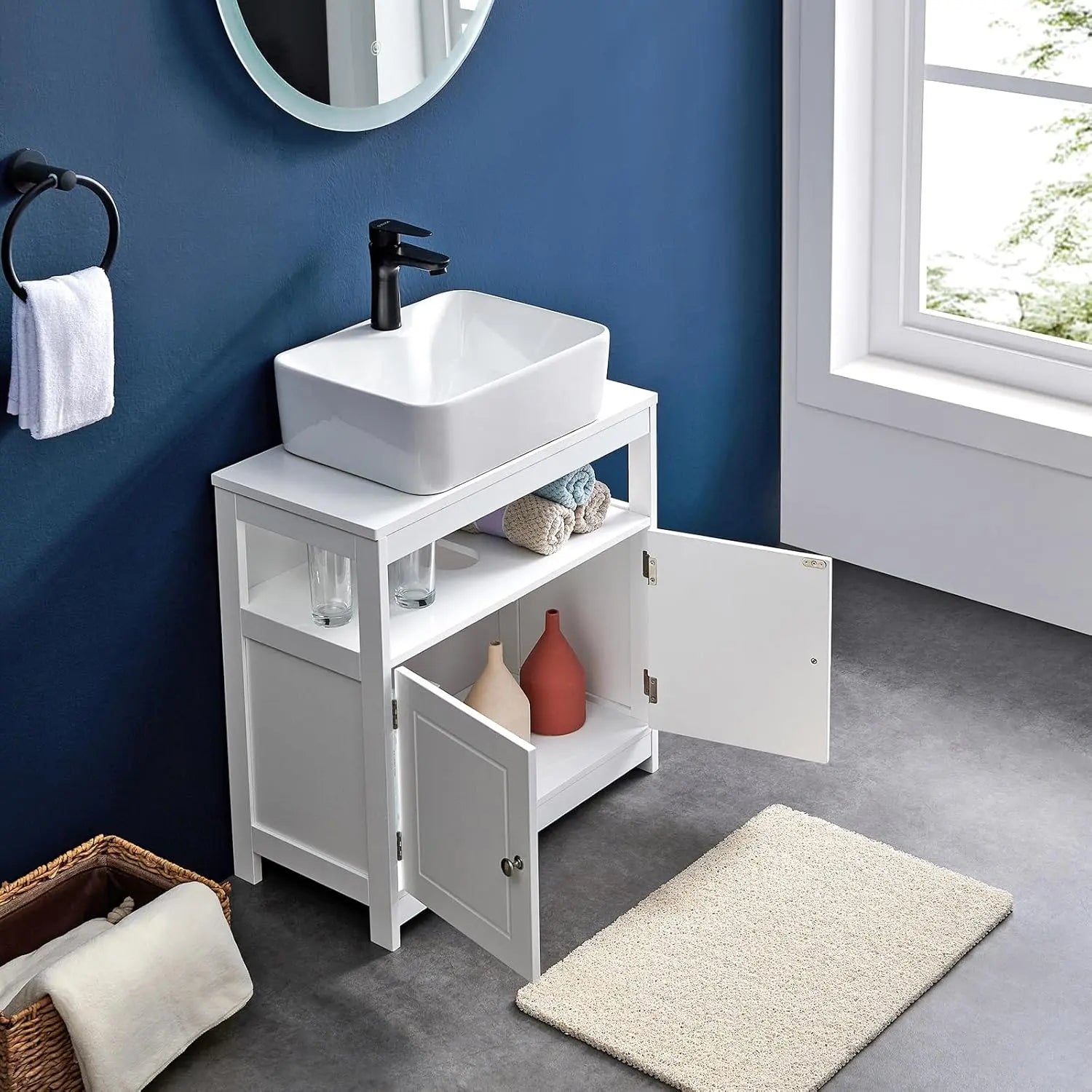 Waschbeckenunterschrank 60cm weiss Holz von Songmics