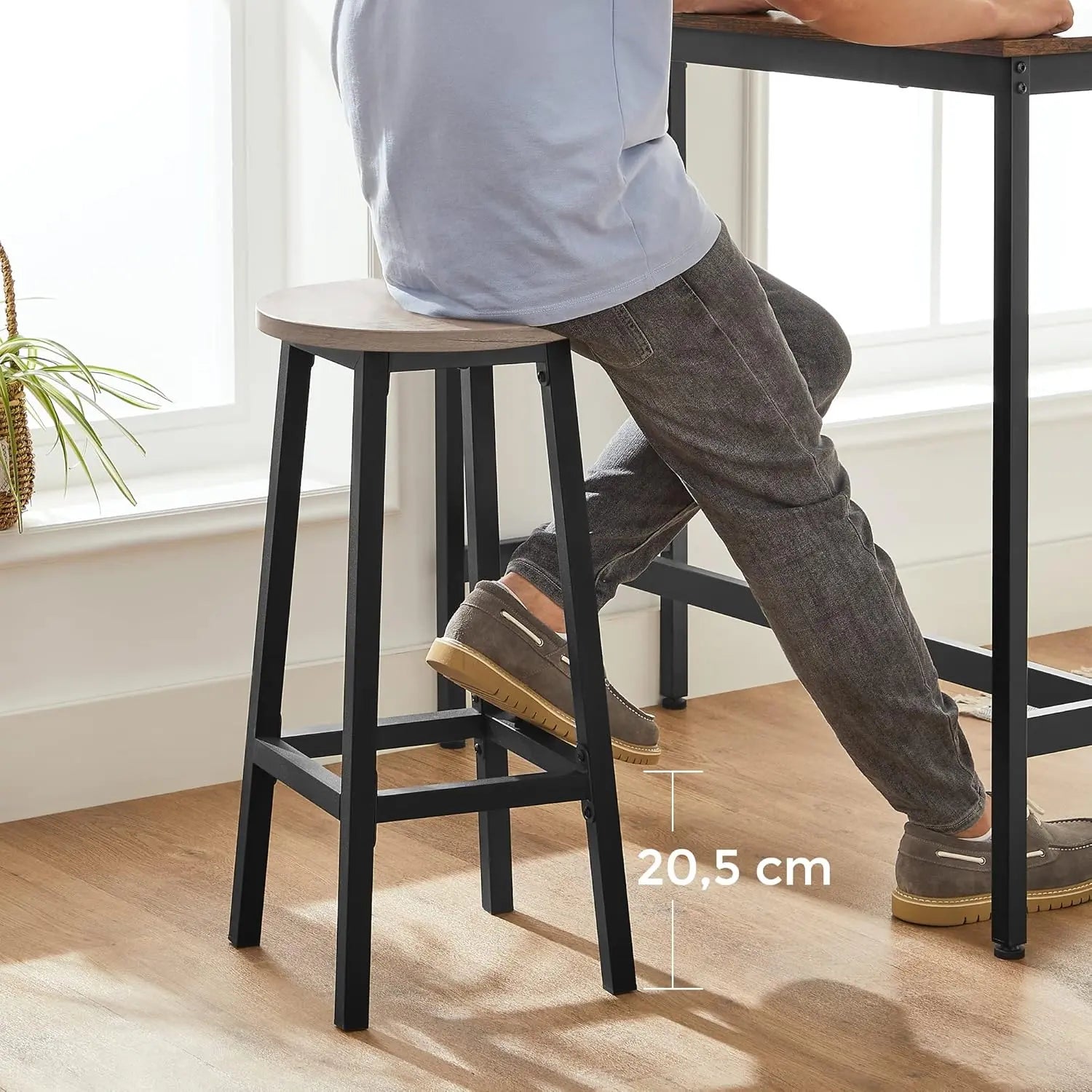 Barhocker 2er-Set greige-schwarz Metall von Songmics