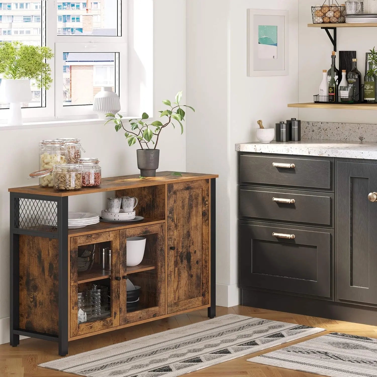 Sideboard Industrial 3-türig Rustikal Holz von Songmics