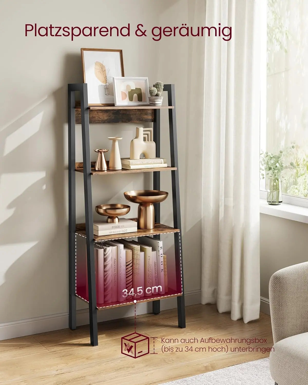 Bücherregal mit 4 Ebenen Industriestil Braun von Songmics