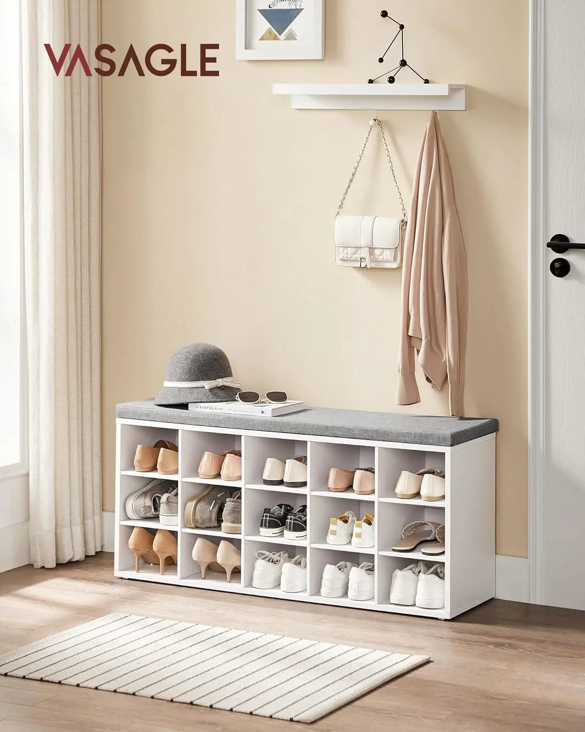 Schuhbank Regal Stauraum Sitzfläche 15 Fächer Weiss von Songmics