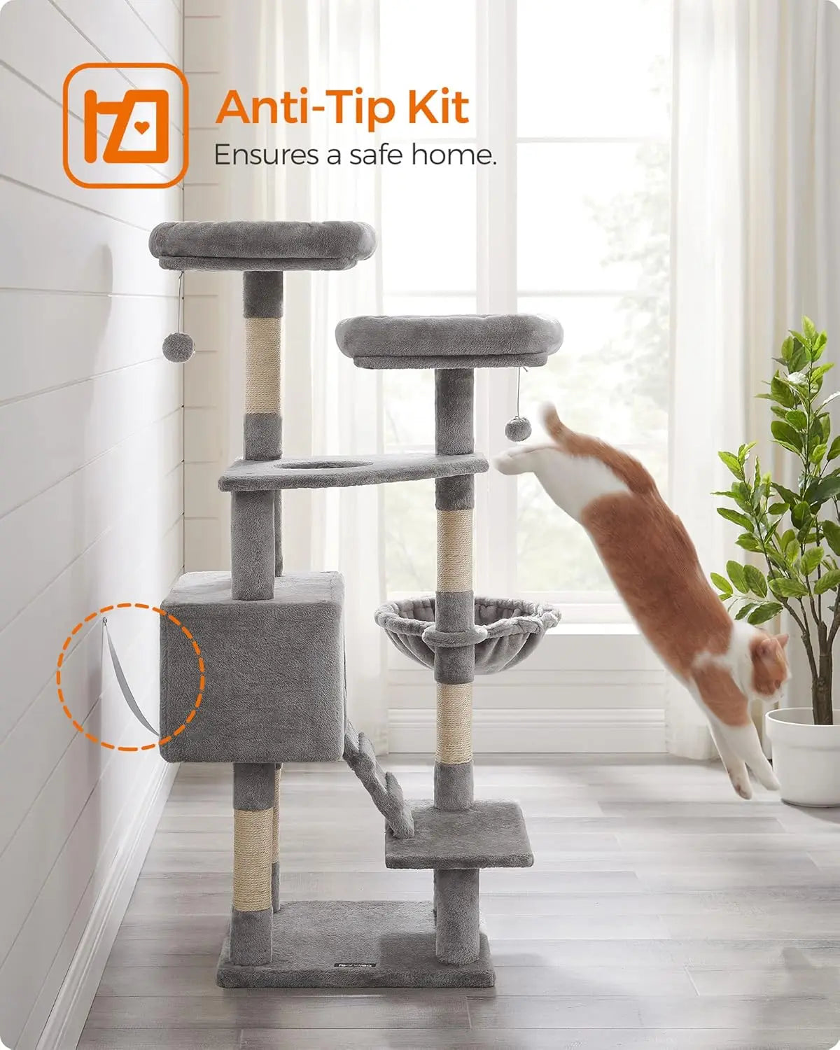 Kratzbaum Katzenbaum 142 cm Hellgrau von Songmics