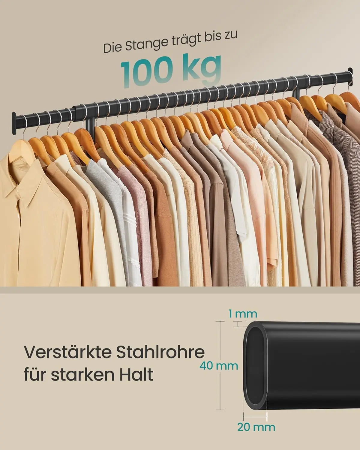 Kleiderständer Schwerlast transportabel ausziehbar schwarz von Songmics