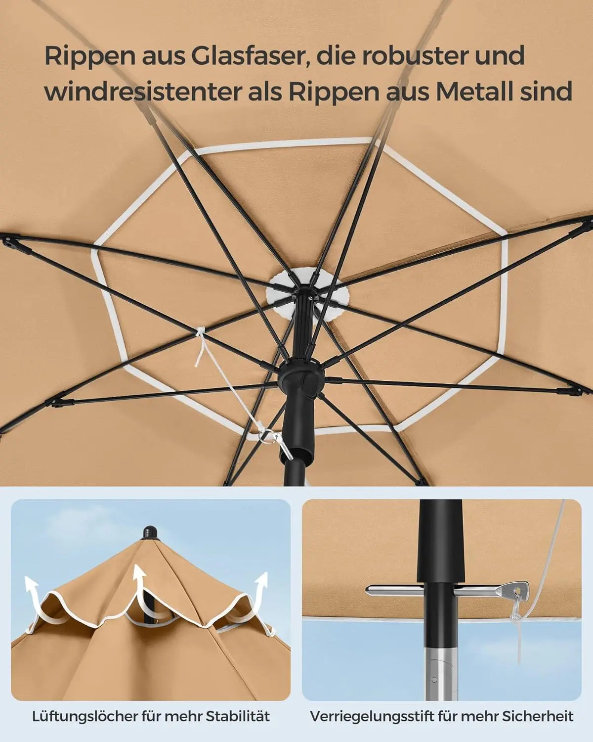 Sonnenschirm 160cm UPF50+ Taupe Polyester von Songmics