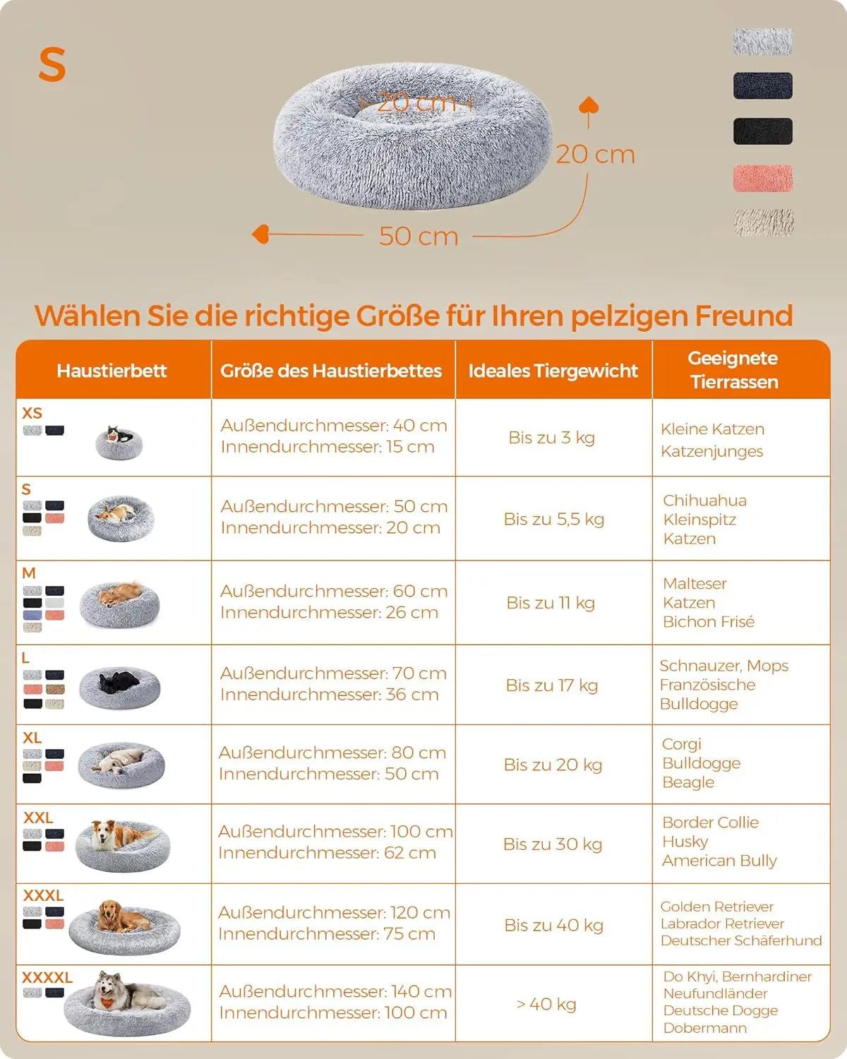 Donut Hundebett waschbar Grau Plüsch von Songmics