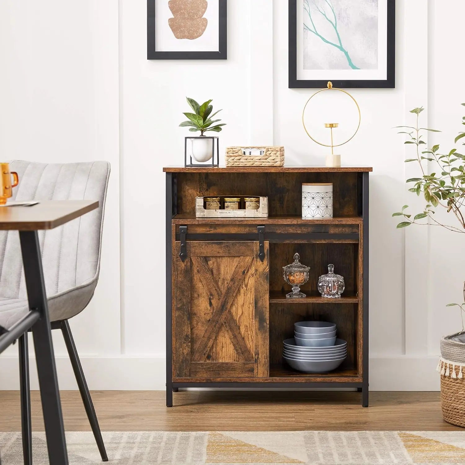 Sideboard mit Schiebetür rustikales Braun von Songmics