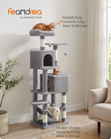 Kratzbaum Mehrstöckig mit Hängematte Hellgrau von Songmics