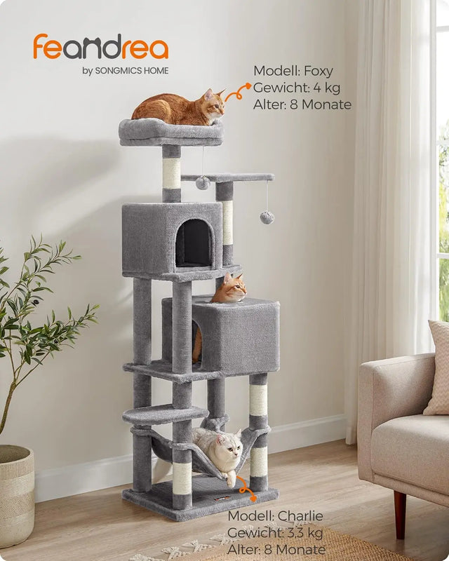 Kratzbaum Mehrstöckig mit Hängematte Hellgrau von Songmics