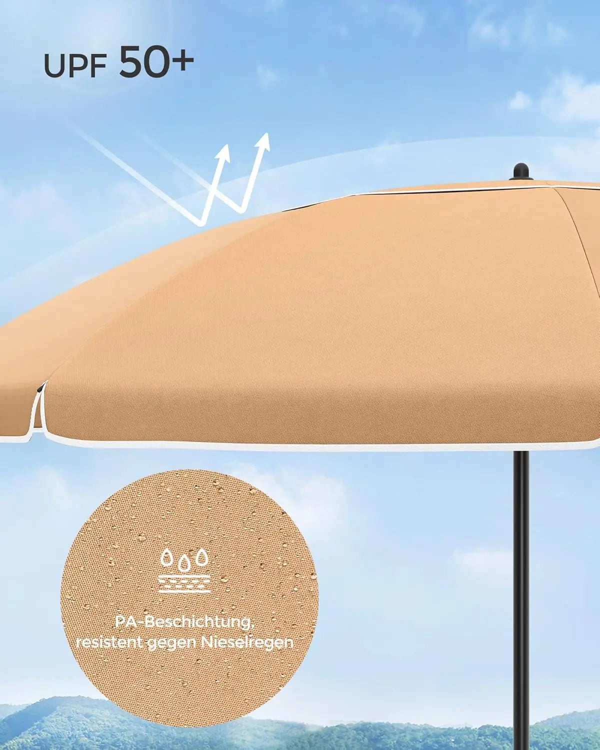 Sonnenschirm 160cm UPF50+ Taupe Polyester von Songmics