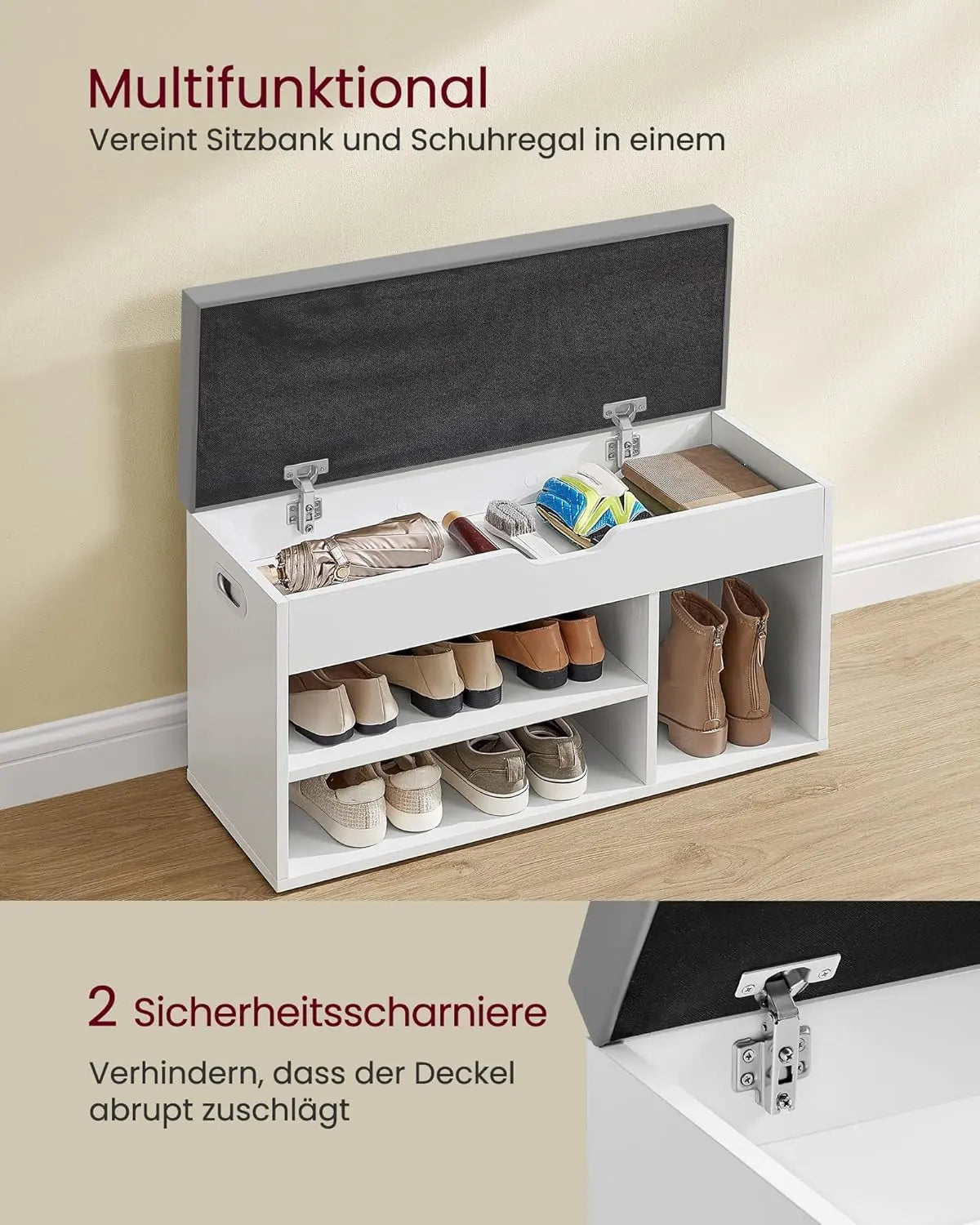 Schuhbank gepolstert mit Stauraum wolkenweiss von guteszeug.ch