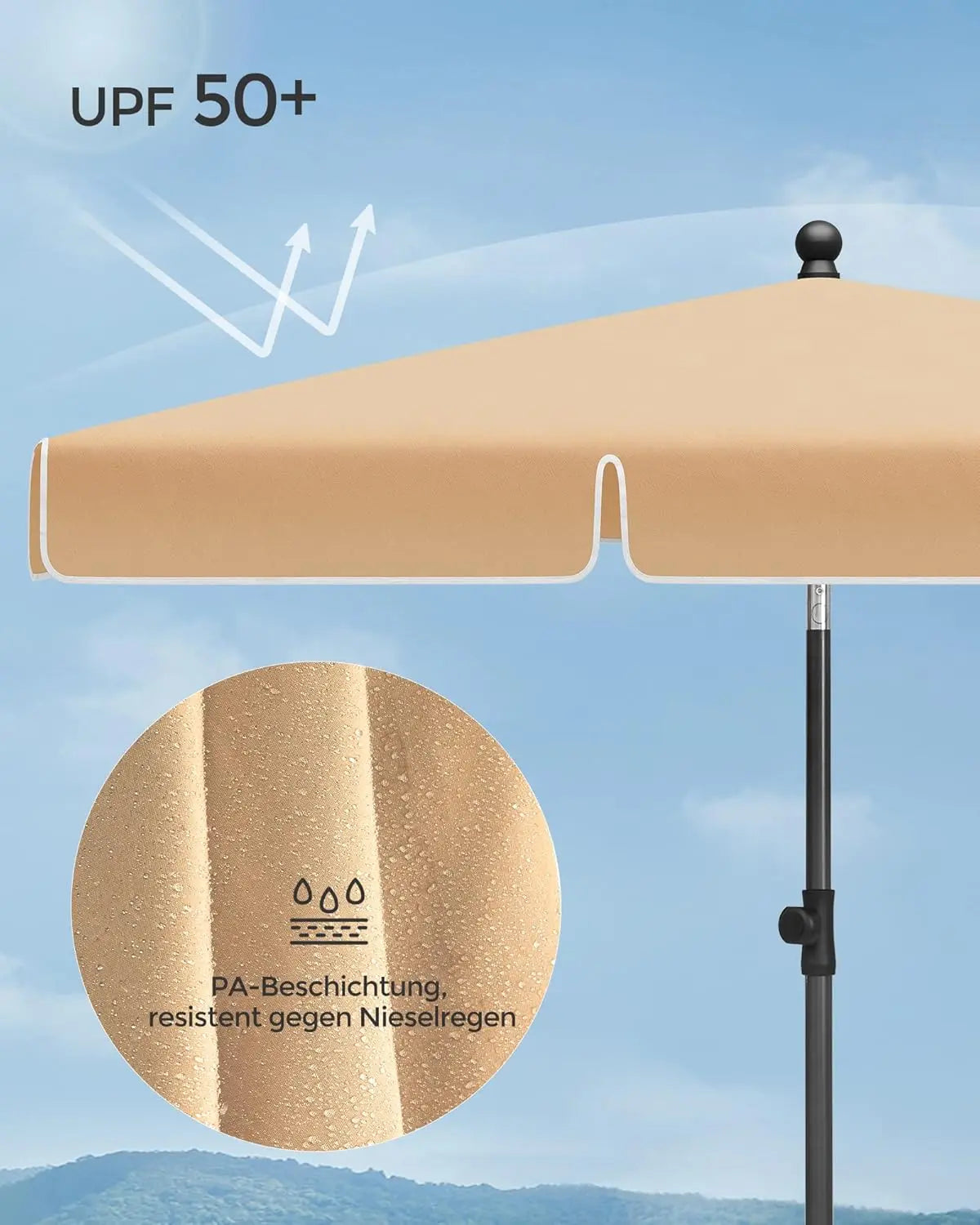 Balkonschirm knickbar UPF50+ taupe Polyester 200 x 125 cm von Songmics