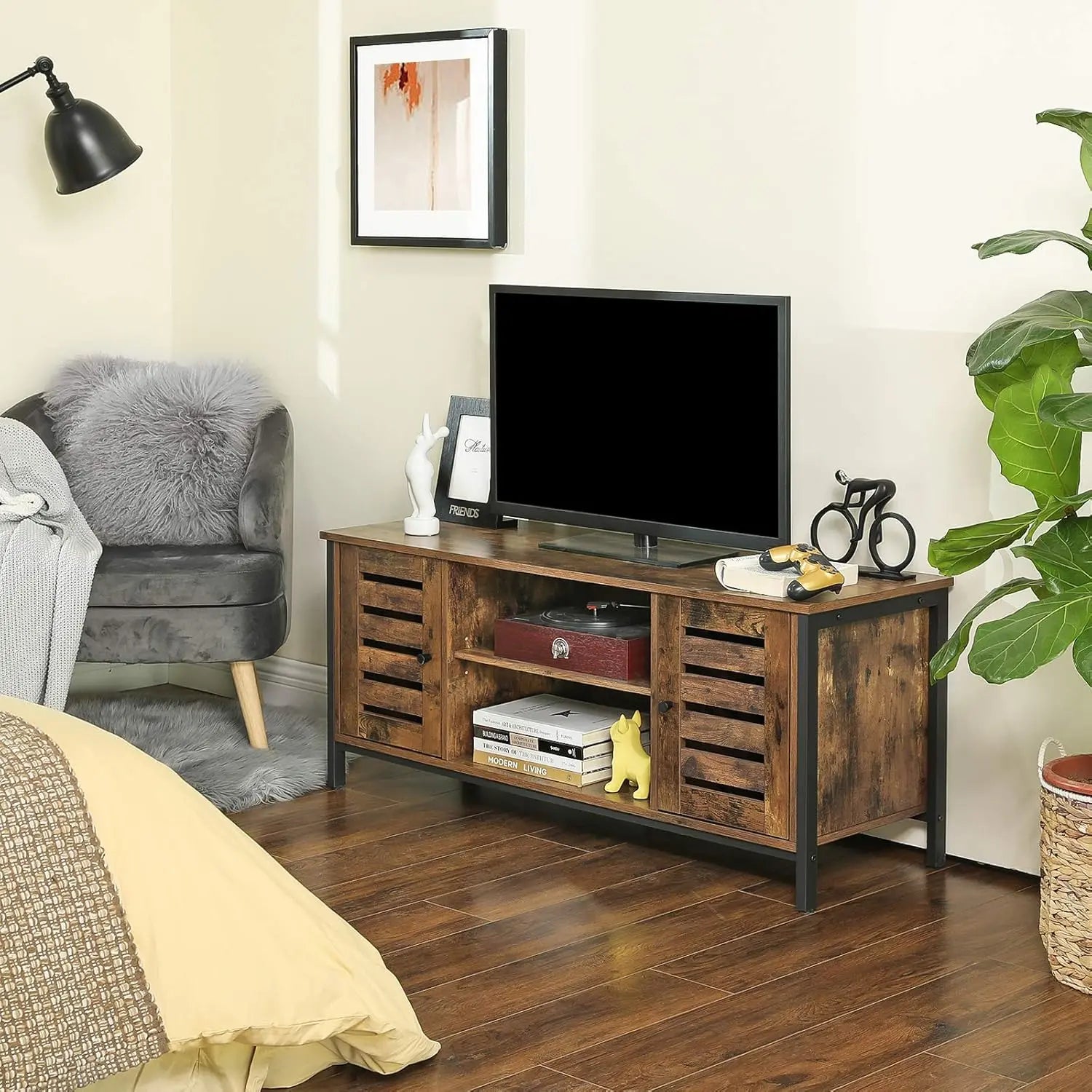 TV Schrank Industrie Design Vintagebraun Schwarz von Songmics