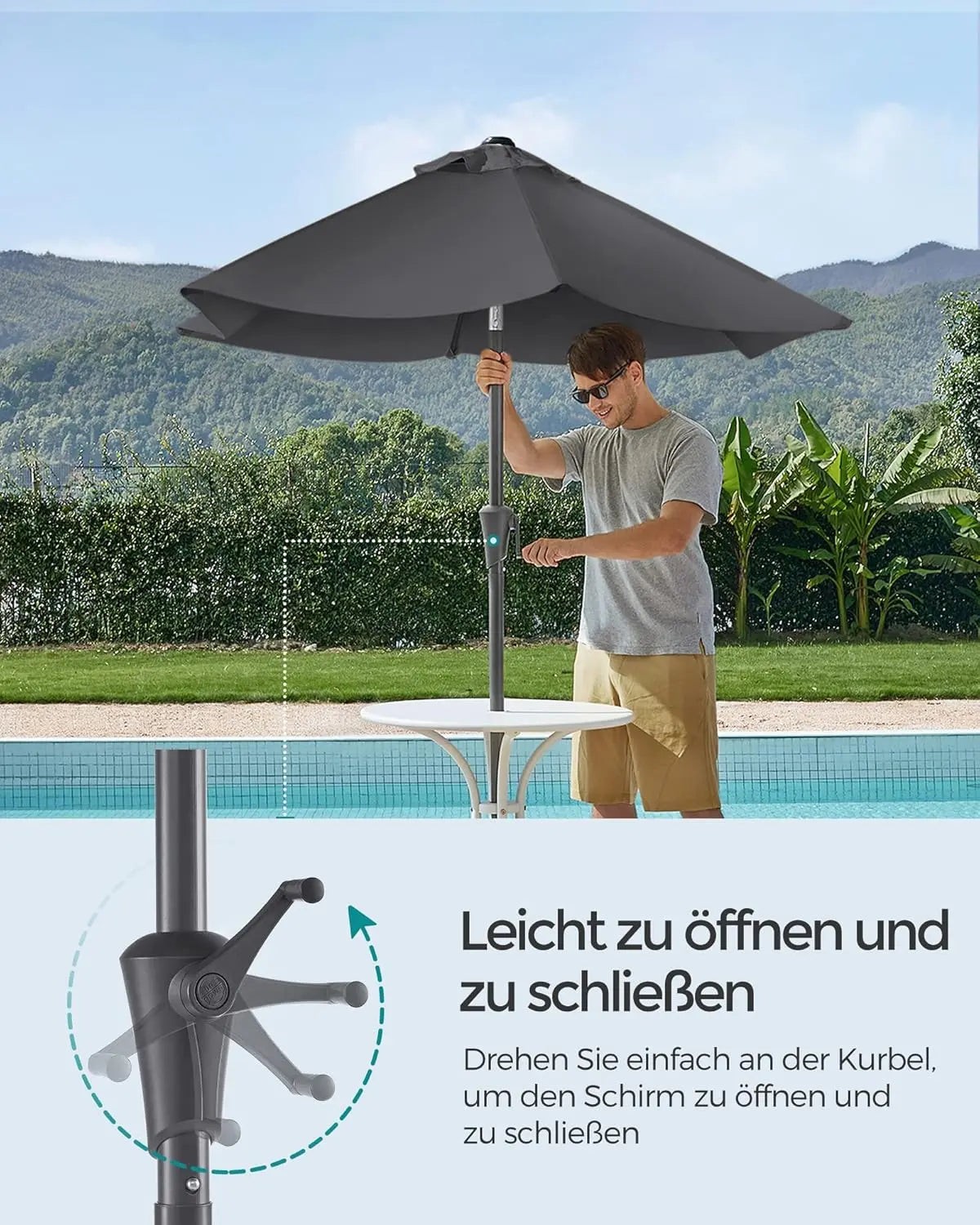 Sonnenschirm 200cm UPF50+ grau von Songmics