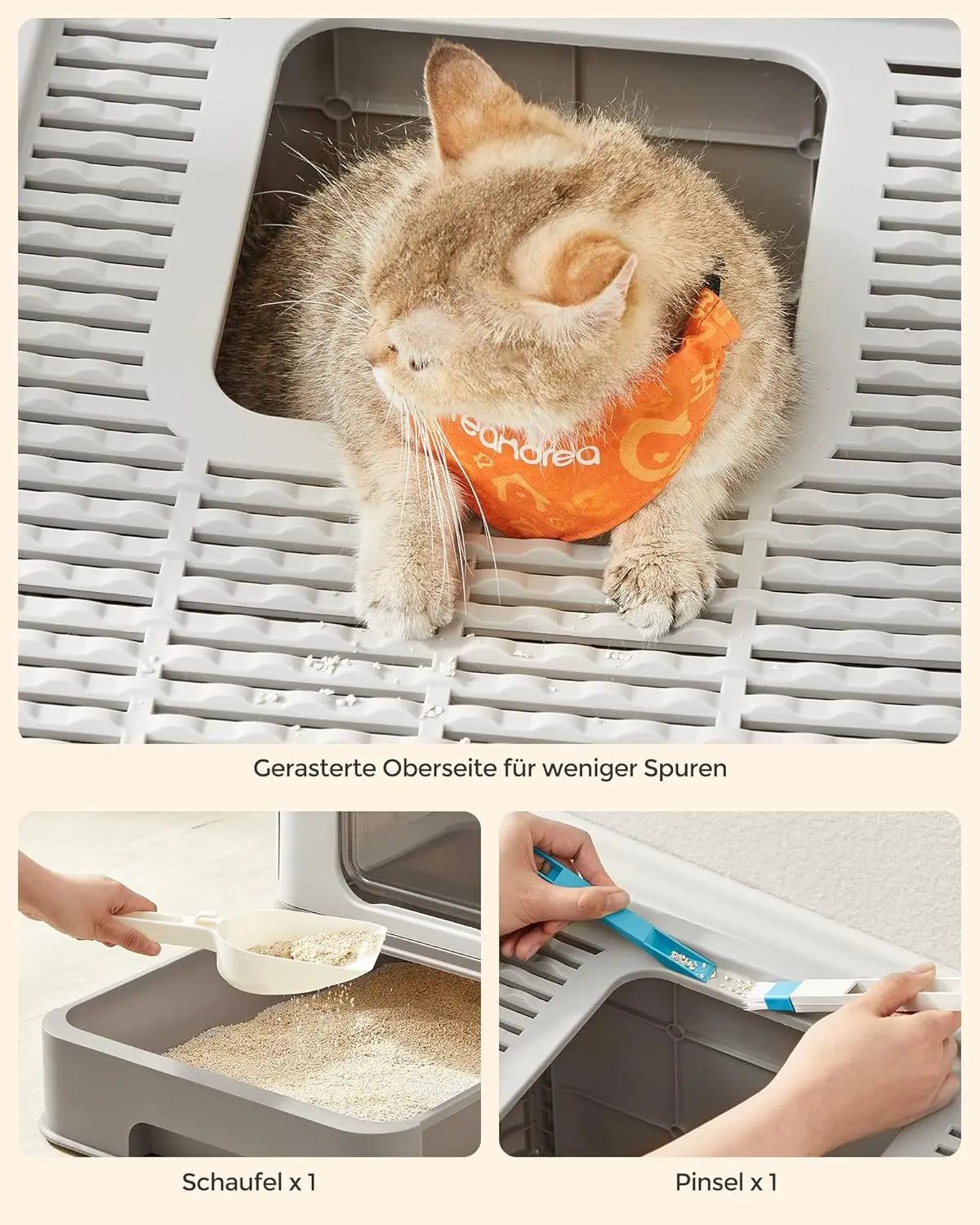 Katzentoilette mit Deckel auslaufsicher Haferflockenfarben von Songmics
