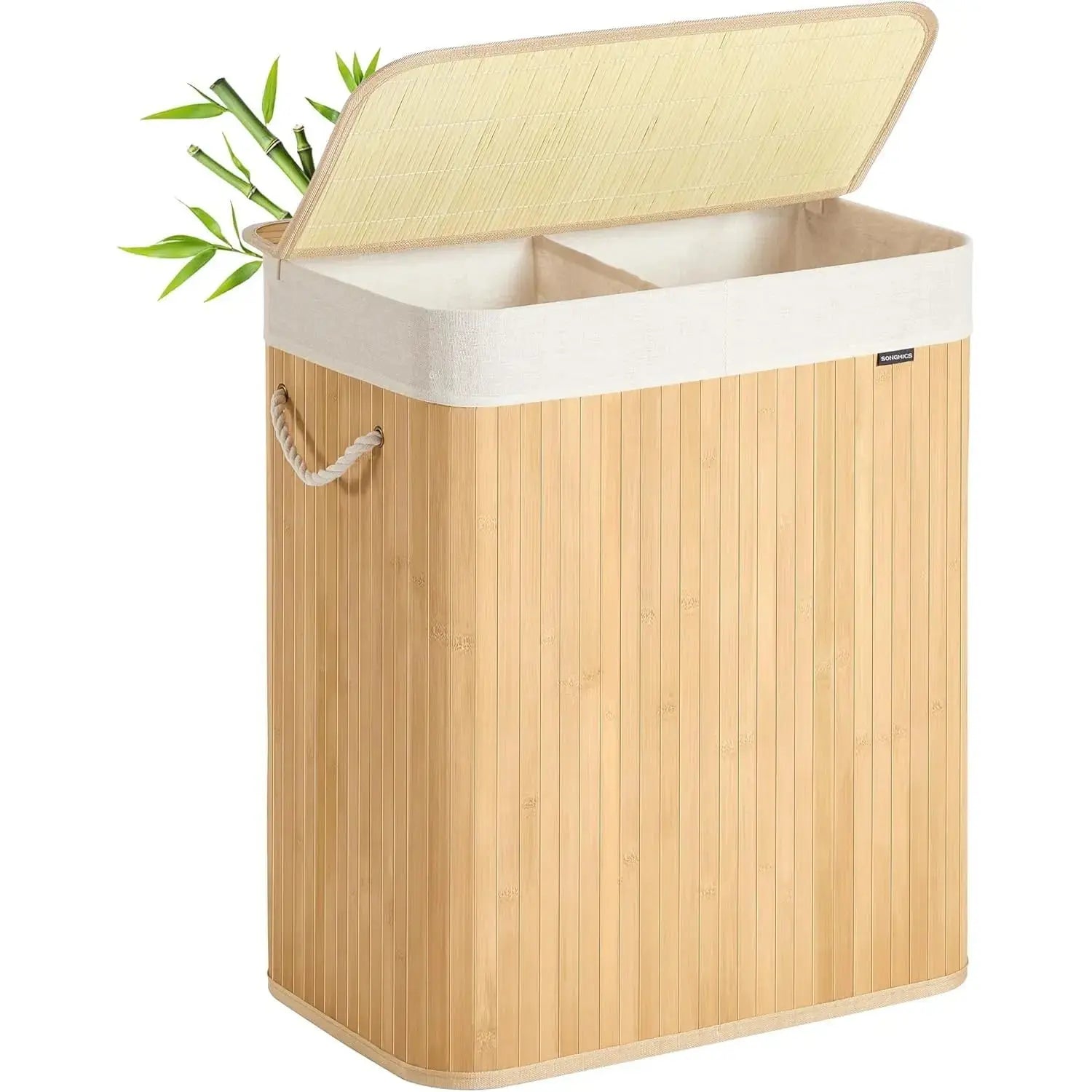 Wäschekorb 100L Bambus 2-Fächer naturfarben von Songmics