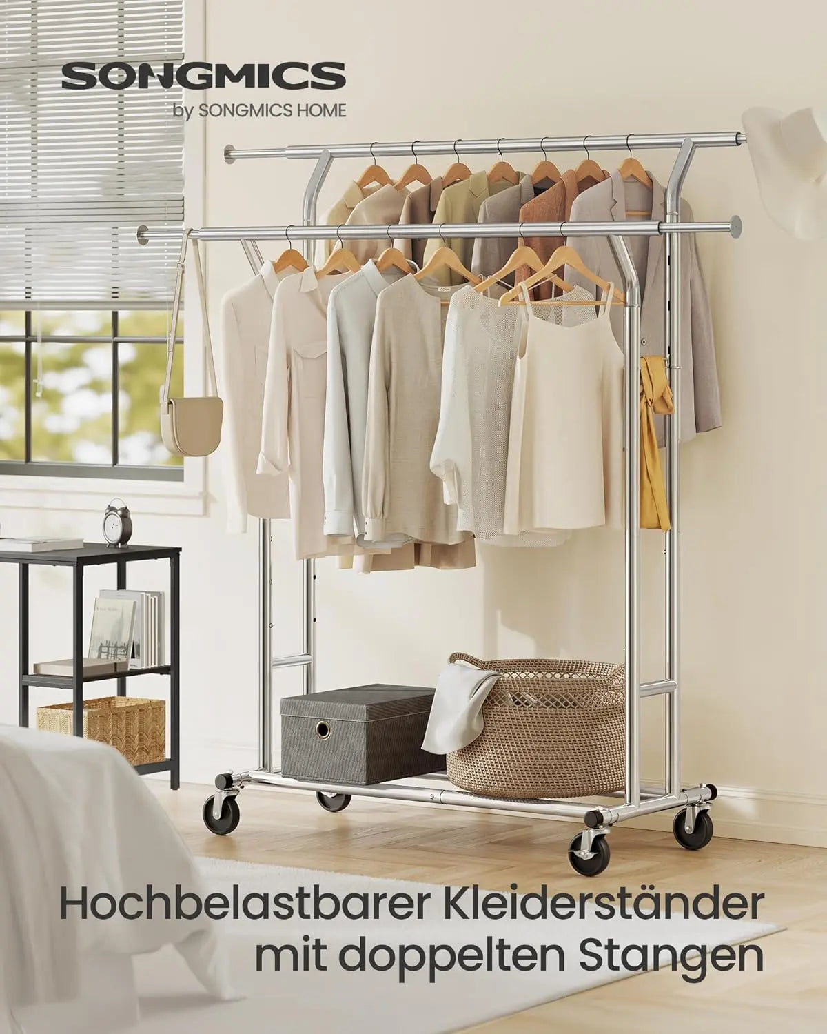 Kleiderständer Metall Schwerlast Verstellbar Rollen Silber von Songmics