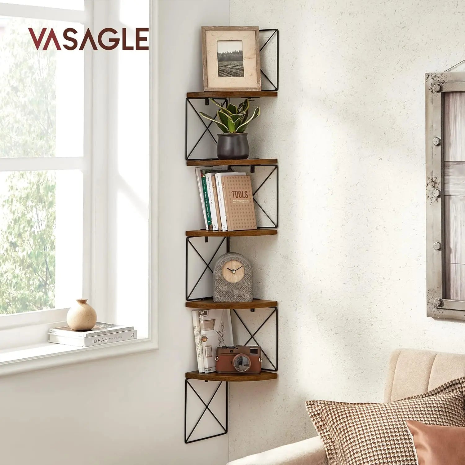 Eckregal Zickzack-Design 5 Ebenen Vintagebraun-Schwarz von Songmics
