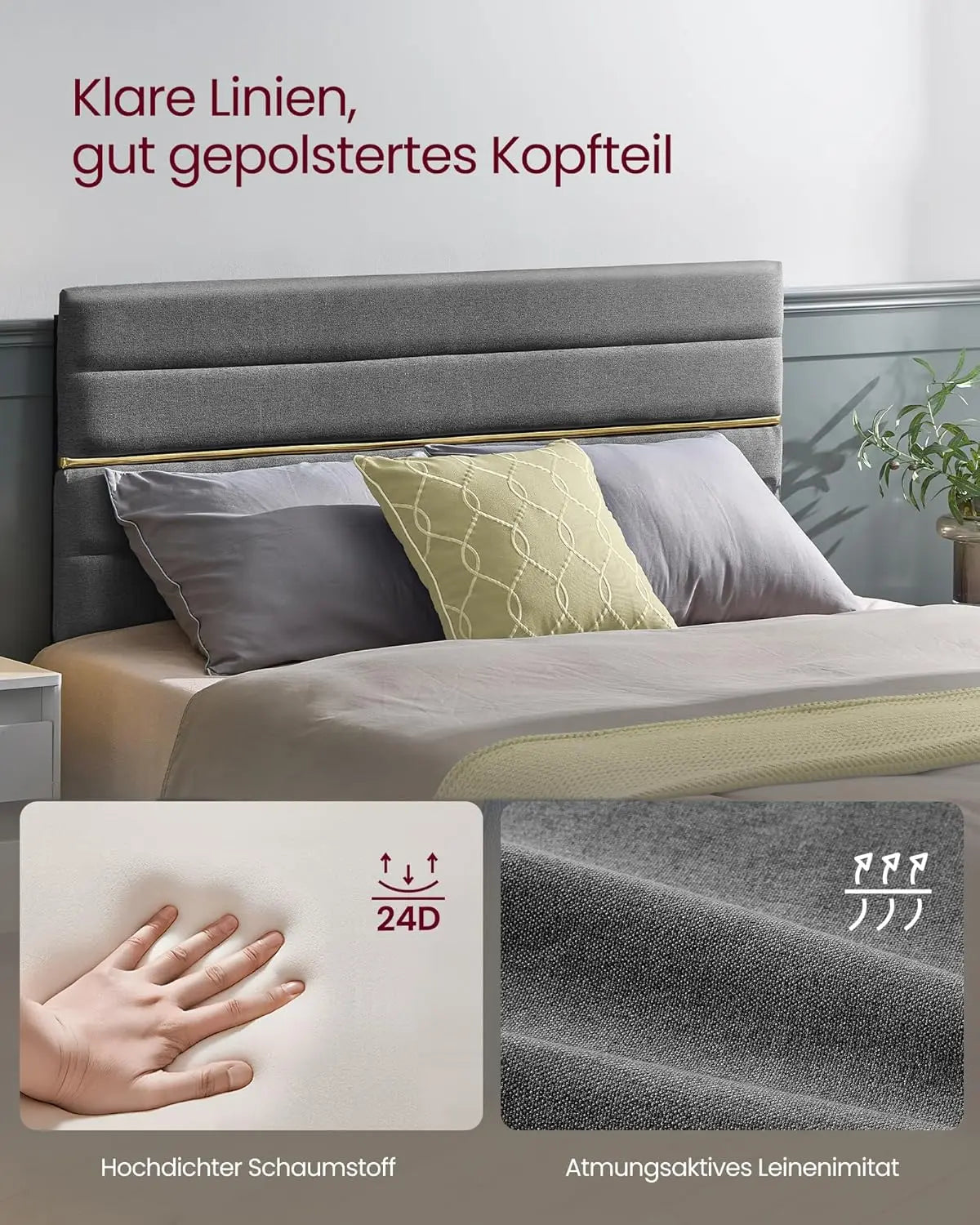 Polsterbett 140x200 verstellbar schiefergrau Massivholz von Songmics
