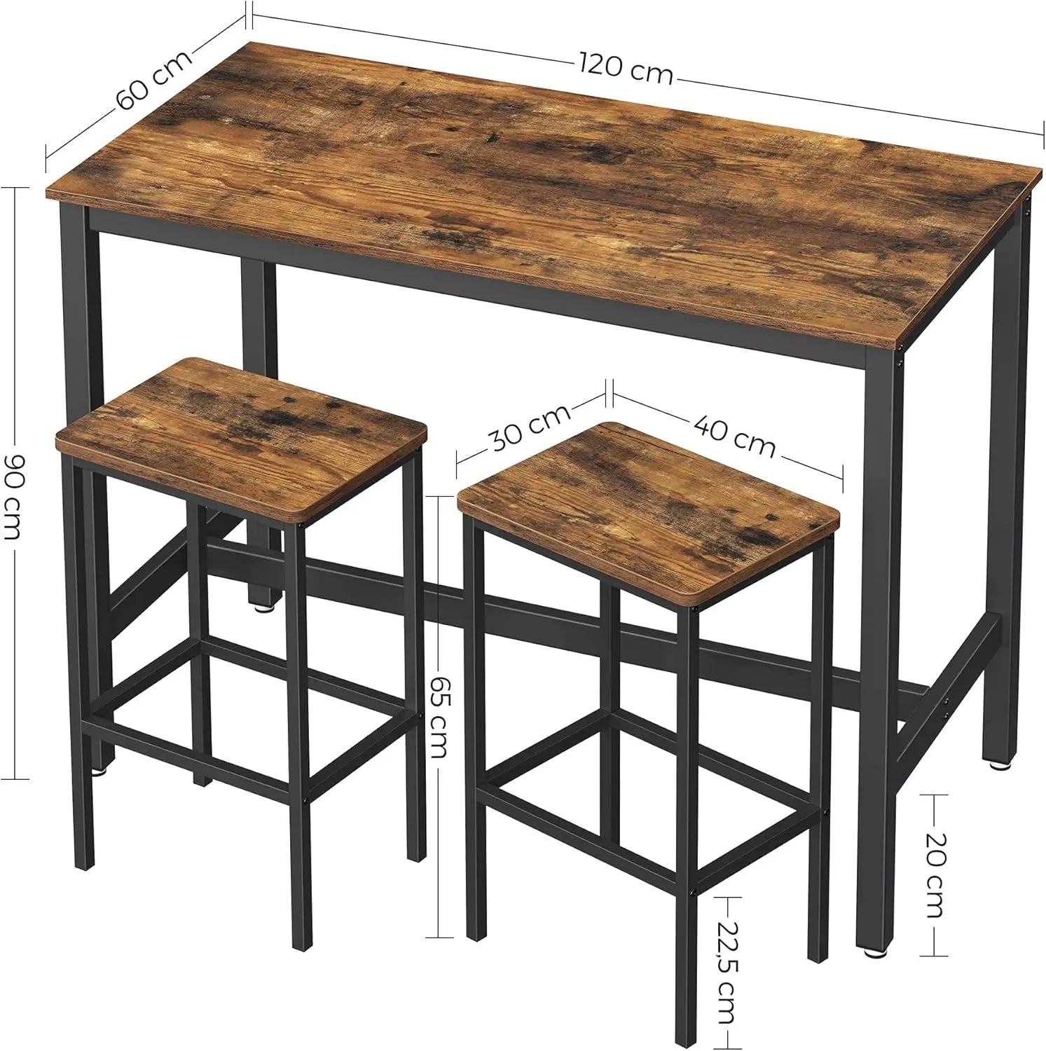 Bartisch-Set Industrial 3-teilig Vintagebraun Holz von Songmics