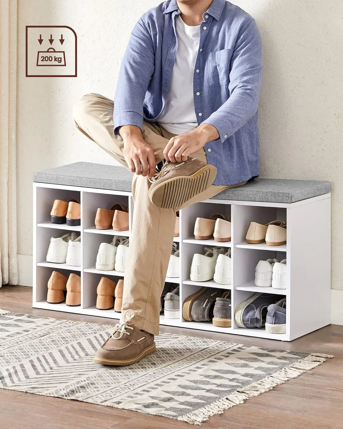 Schuhbank Regal Stauraum Sitzfläche 15 Fächer Weiss von Songmics