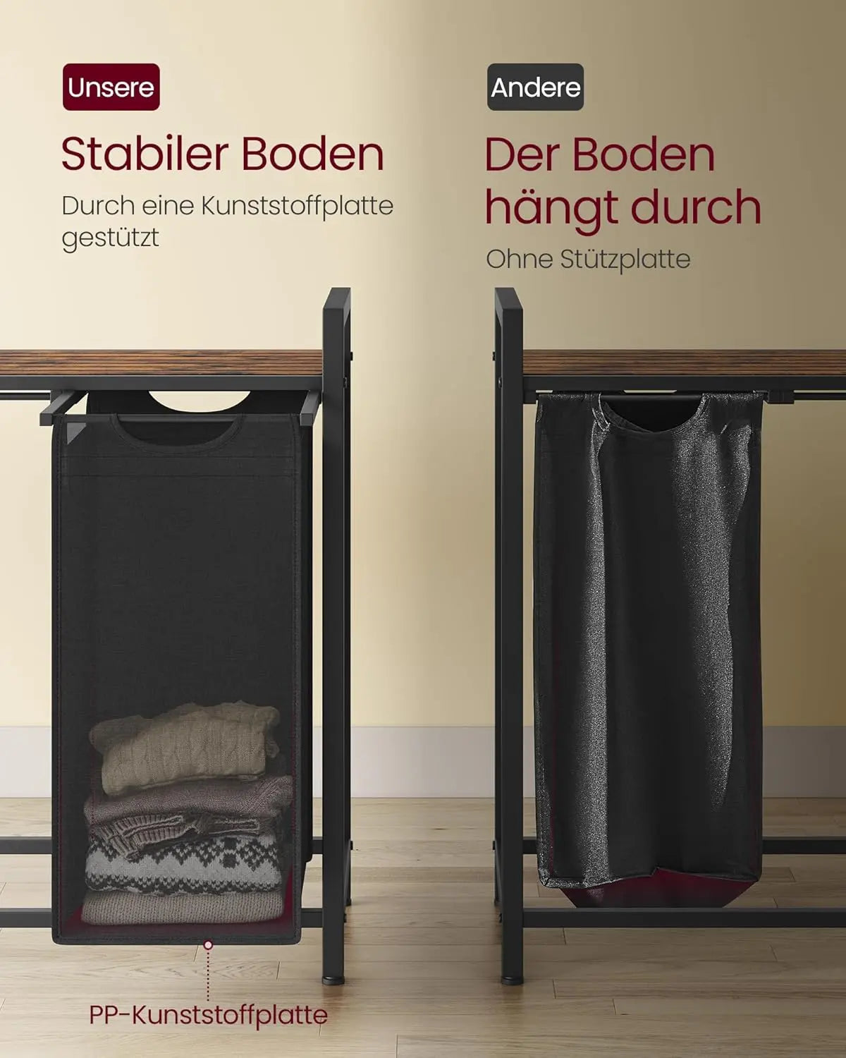 Wäschekorb 4 Fächer Metallrahmen Vintagebraun von Songmics