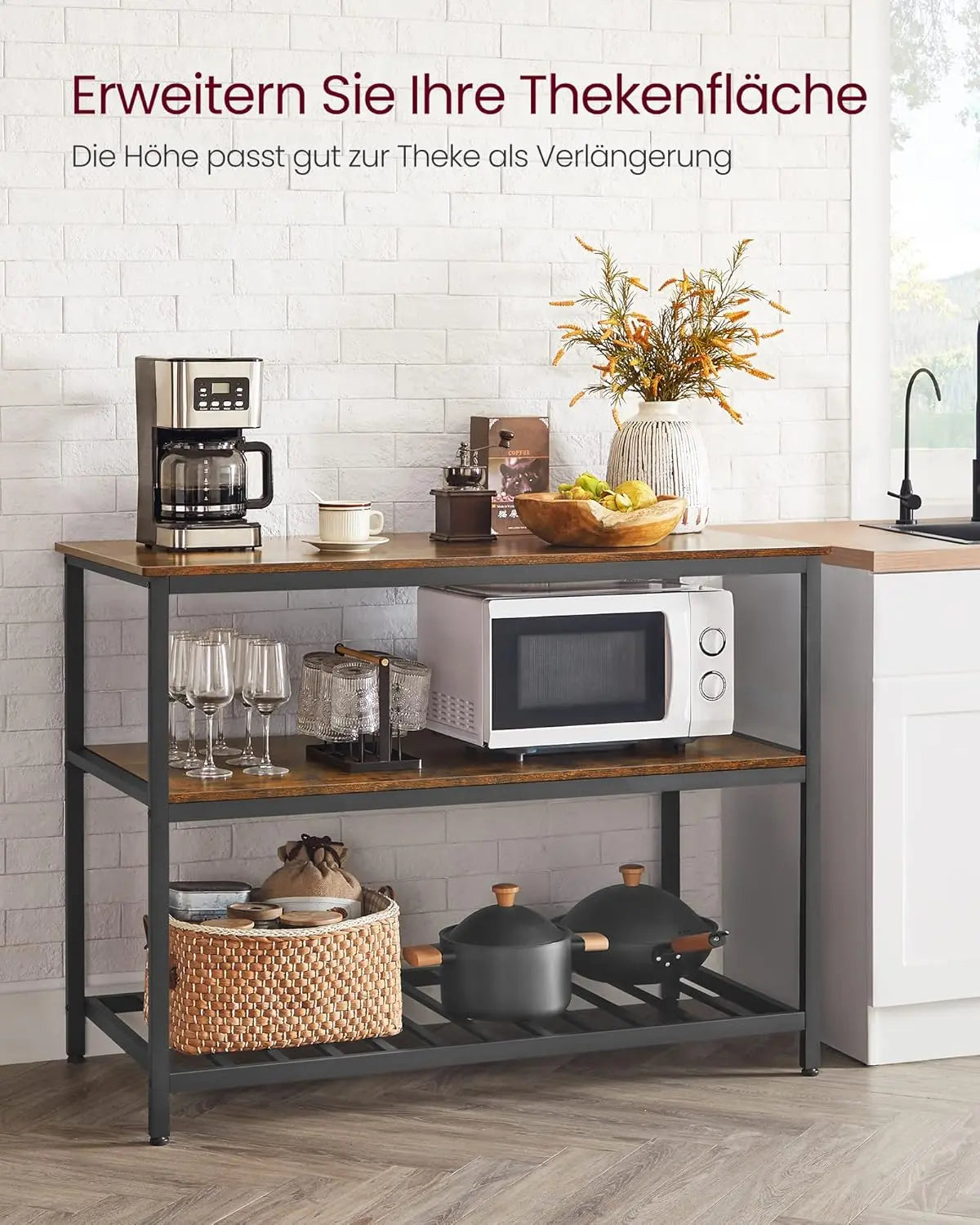 Mikrowellenregal 3-stufig vintagebraun Stahl von Songmics