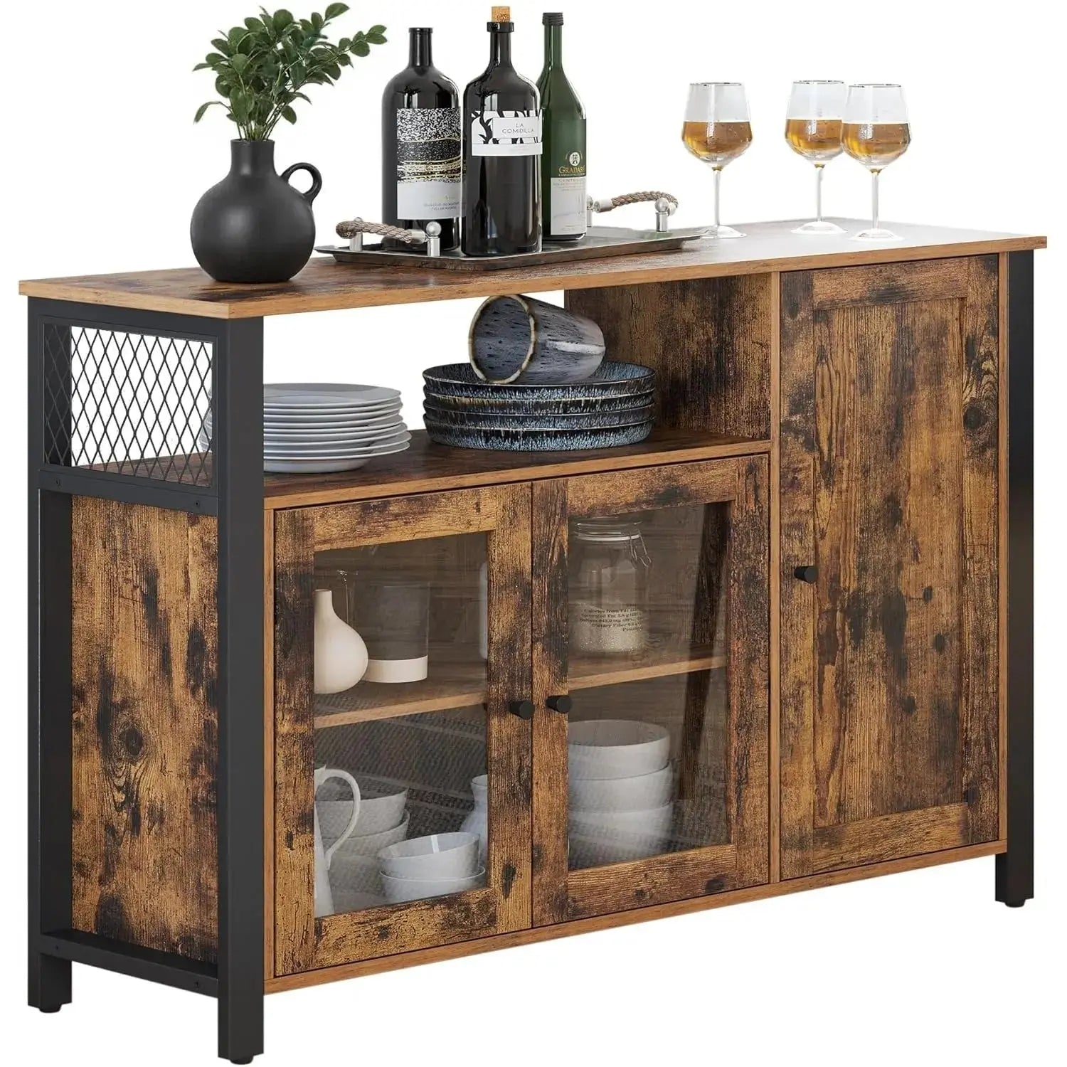 Sideboard Industrial 3-türig Rustikal Holz von Songmics