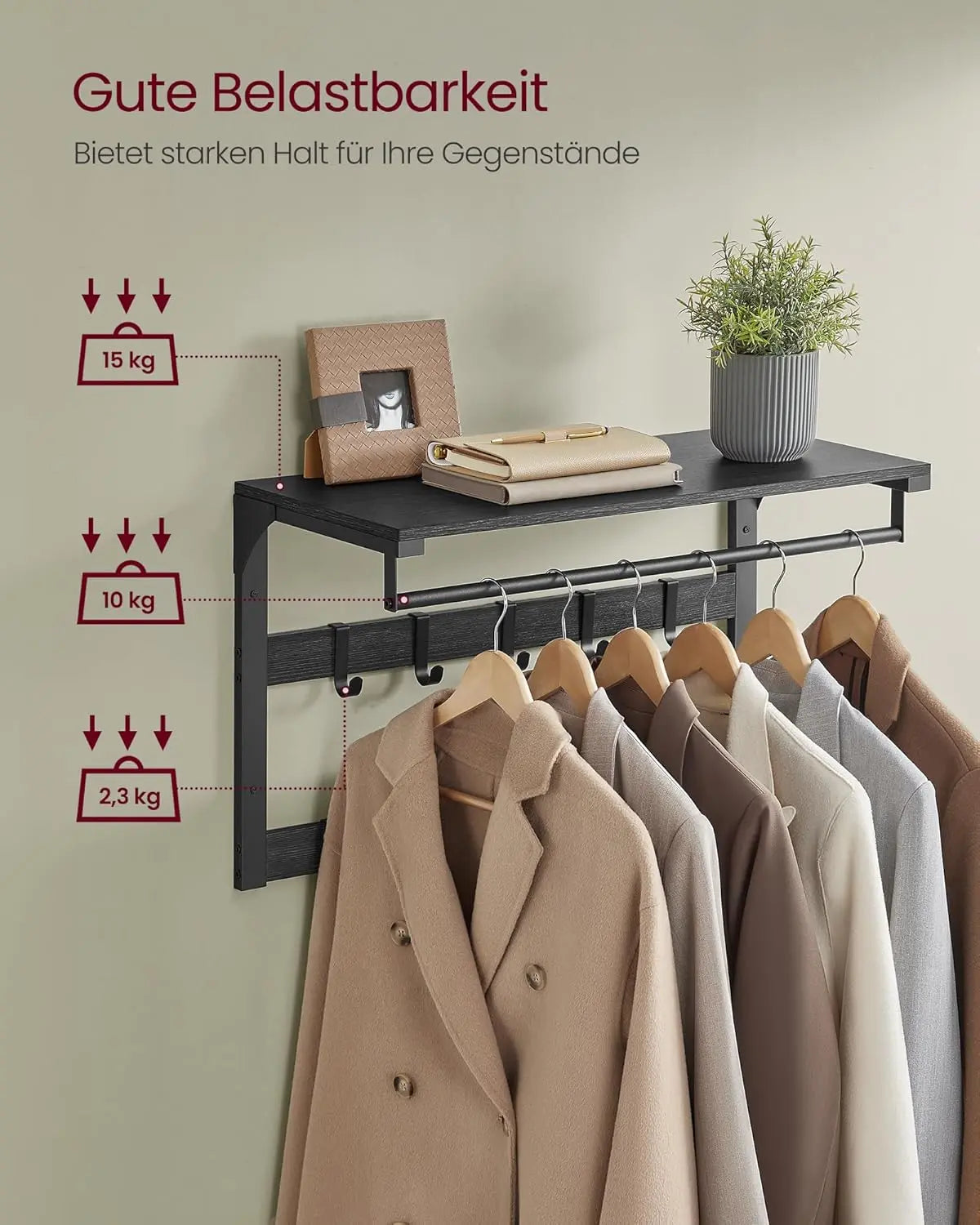 Wandgarderobe mit Ablage anthrazitgrau-schwarz von Songmics