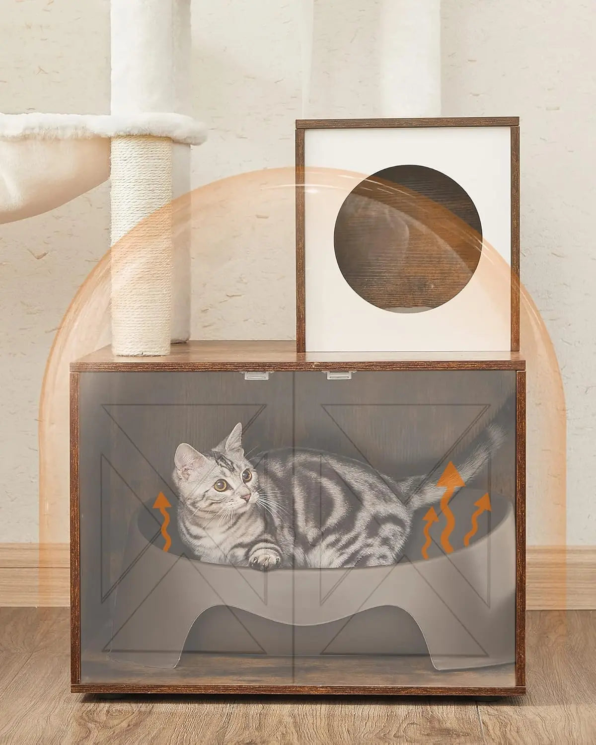 Kratzbaum 2-in-1 mit Katzenklo-Schrank vintagebraun von Songmics