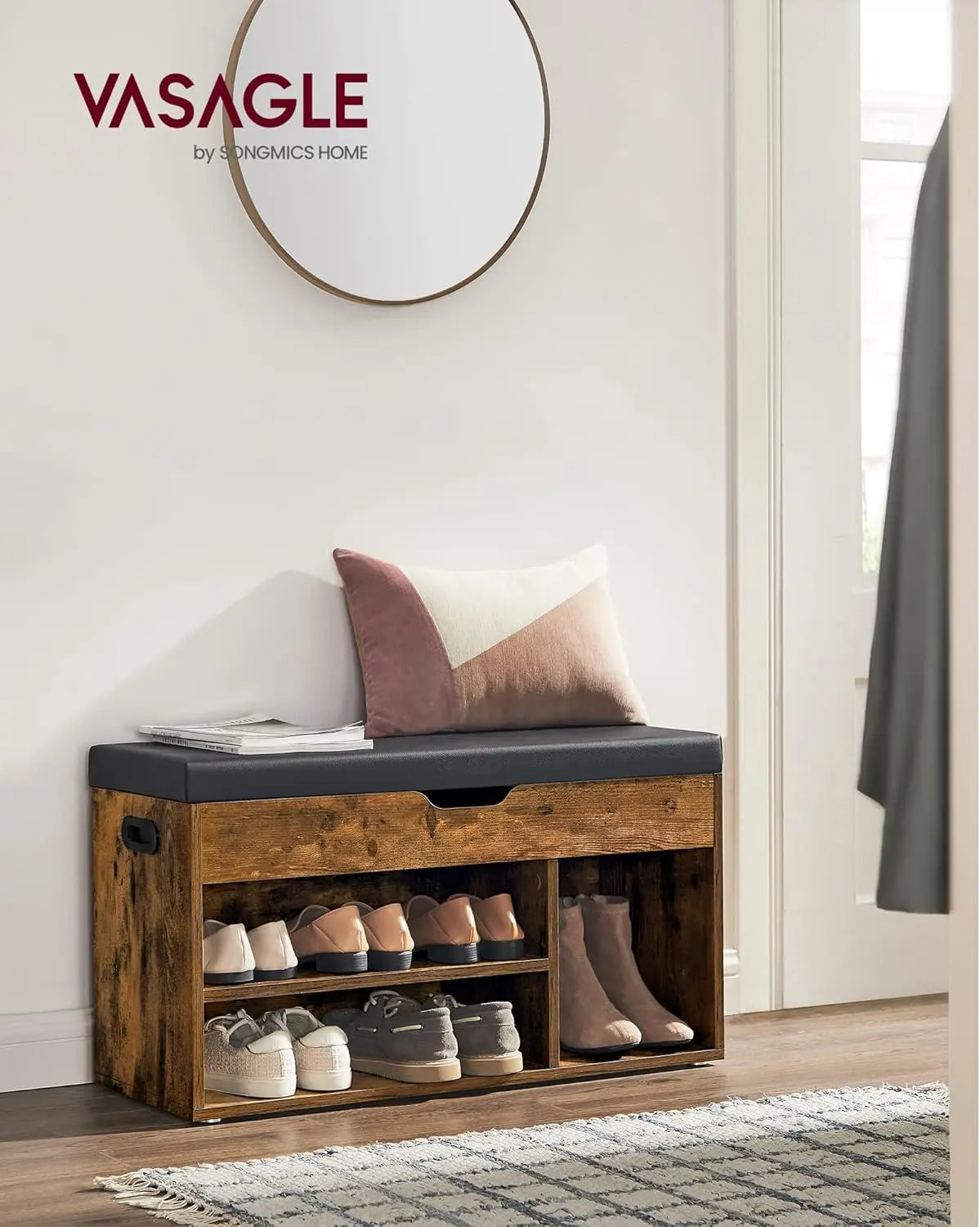 Schuhbank mit Stauraum gepolstert Vintagebraun von Songmics