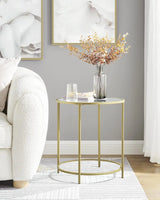 Beistelltisch rund Hartglas Metallgestell Gold von Songmics