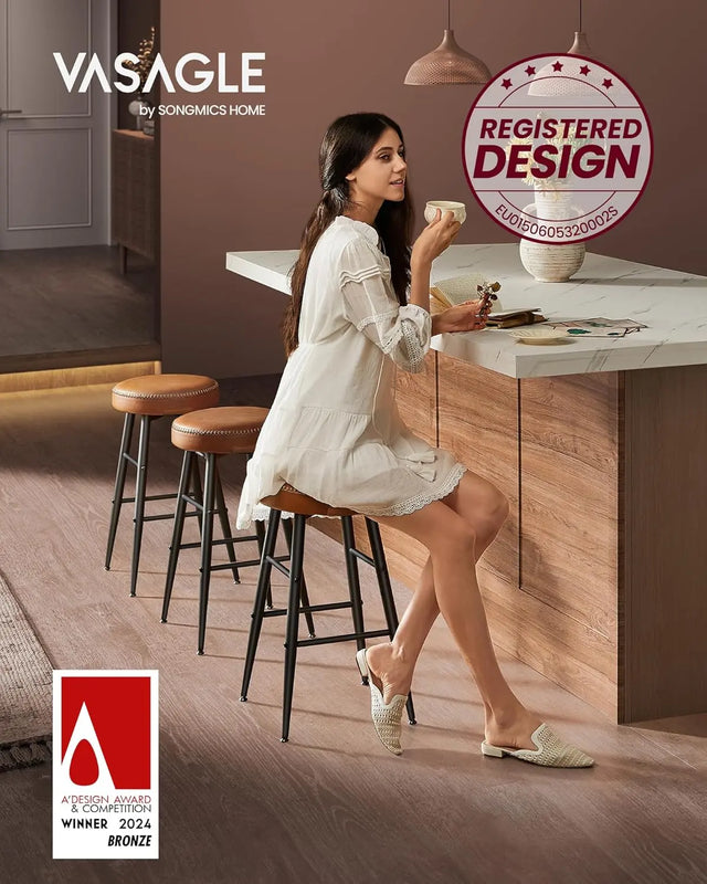 Barhocker Set Kunstleder Mid-Century Karamellbraun von Songmics