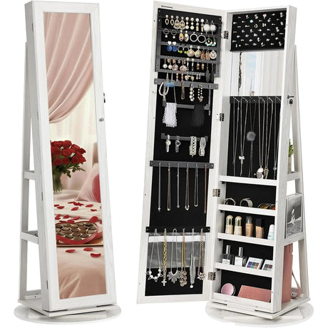 Schmuckschrank Standspiegel 360° drehbar weiss von Songmics
