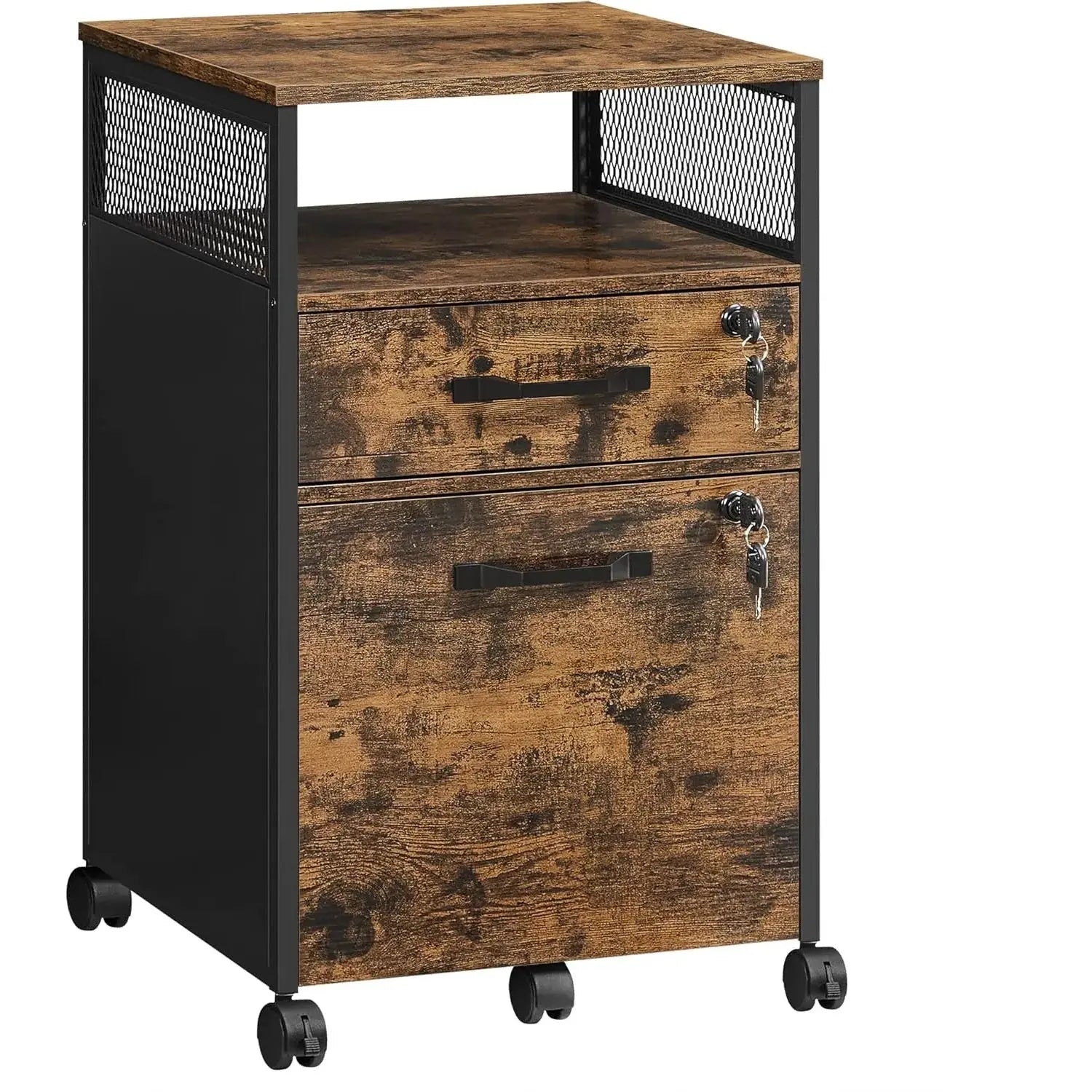 Rollcontainer Büroschrank mit Schubladen Vintagebraun von Songmics