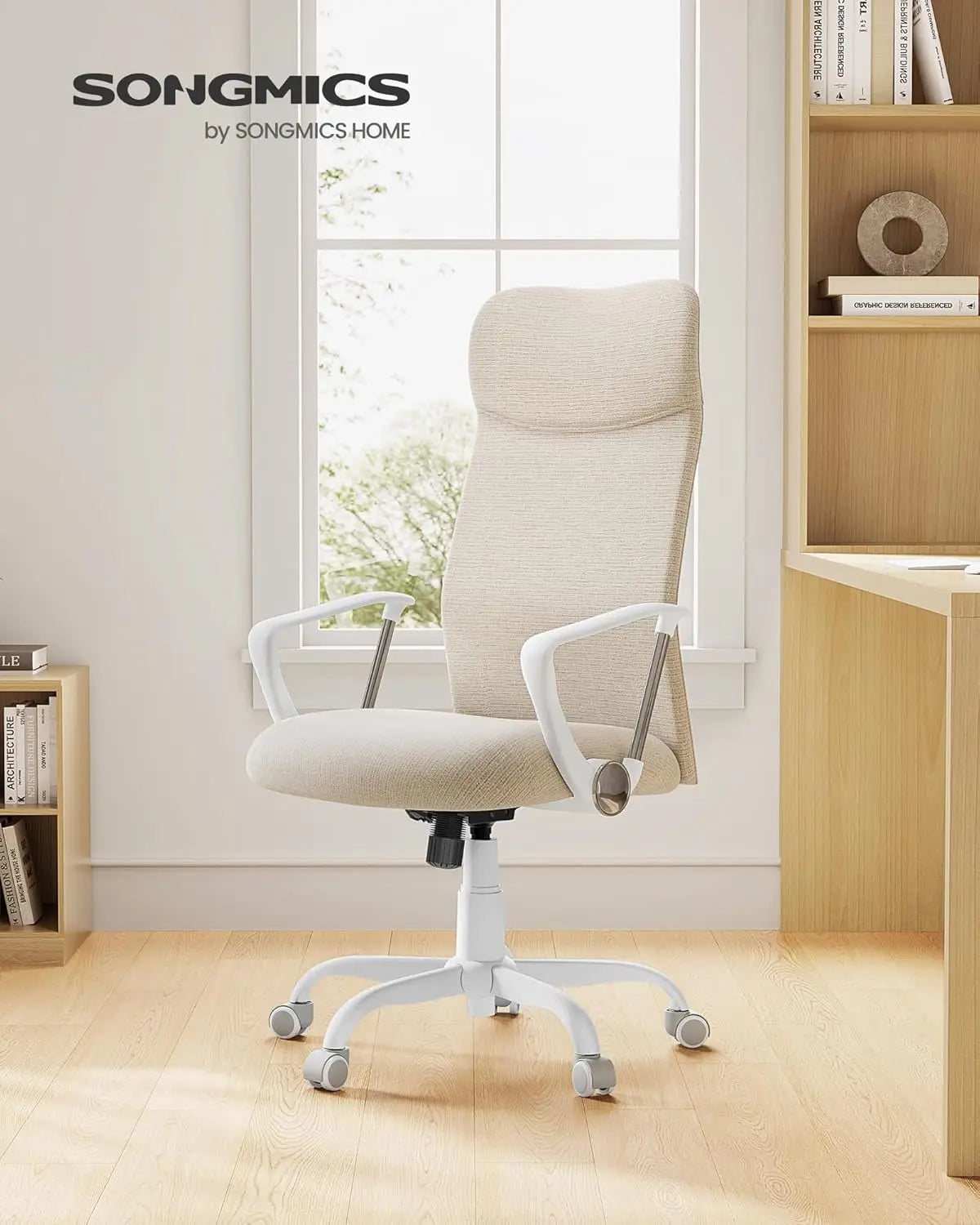 Bürostuhl ergonomisch höhenverstellbar gepolstert cappuccinobeige von Songmics