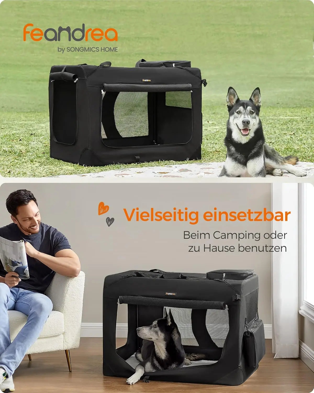Hundebox faltbar XXL schwarz Oxford-Gewebe von Songmics
