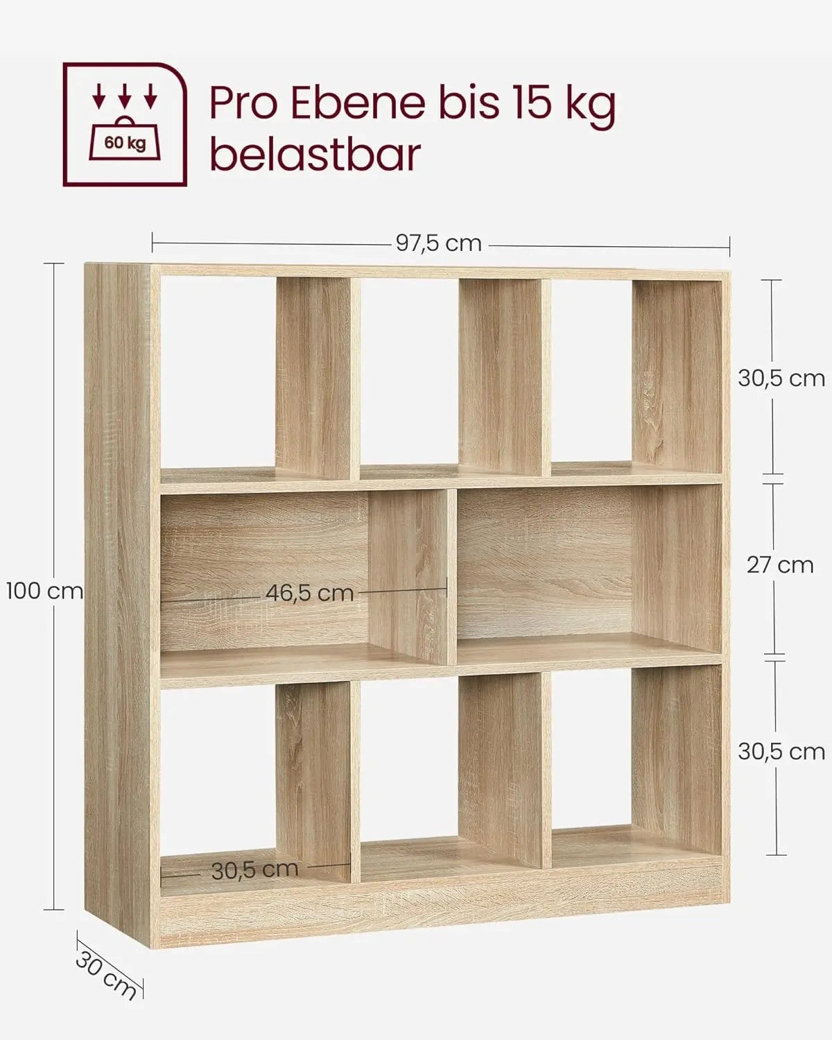 Würfelregal 8 Fächer eichenfarben Holz von Songmics
