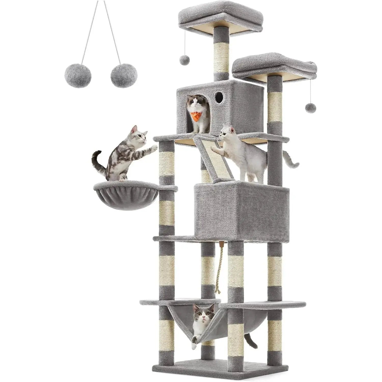 Kratzbaum XXL Katzenbaum Mehrstöckig Hellgrau von Songmics