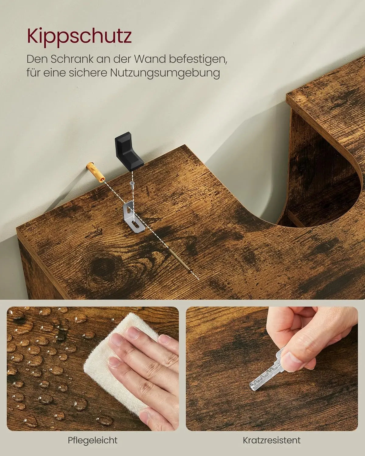 Waschbeckenunterschrank mit Lamellentüren vintagebraun von Songmics