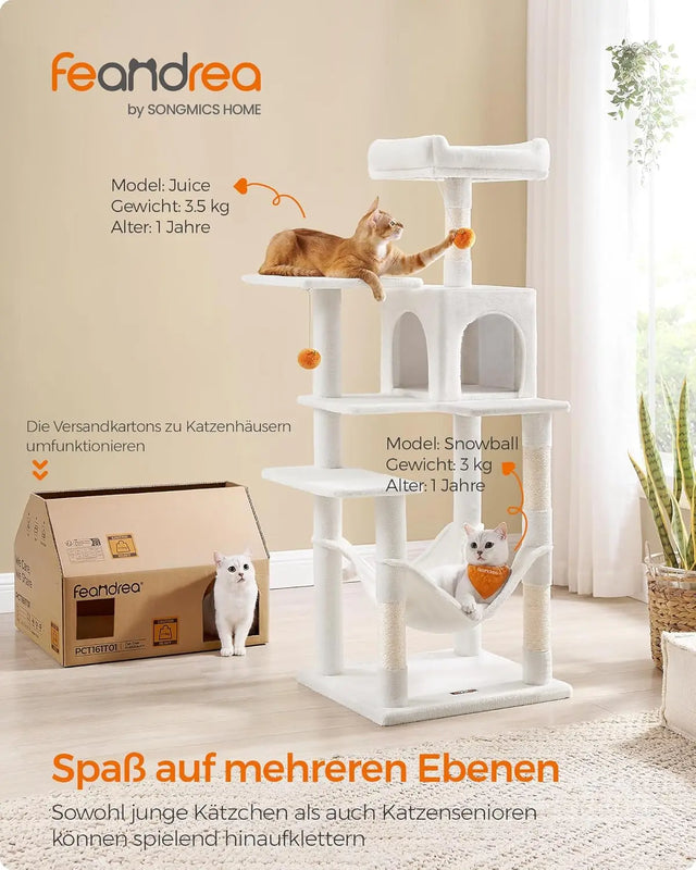 Kratzbaum Katzenhaus mit Hängematte cremeweiss von Songmics