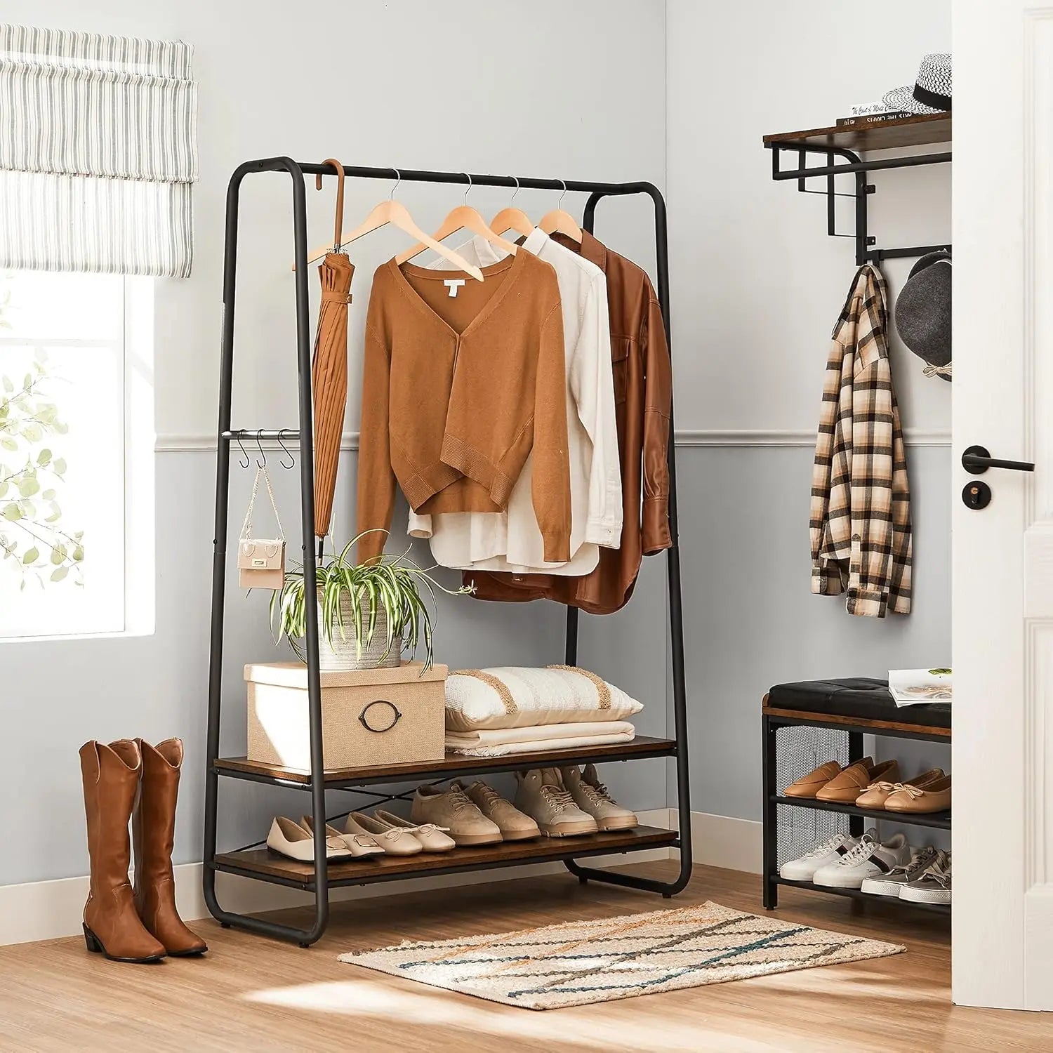 Kleiderständer Garderobe Stahlgestell 6 Haken Vintagebraun von Songmics