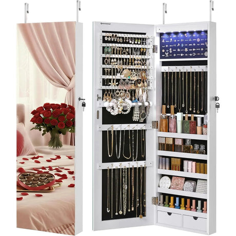 Schmuckschrank mit LED-Spiegel Weiss von Songmics