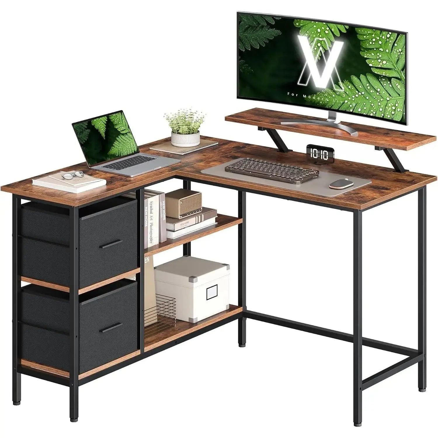 L-Schreibtisch mit Schubladen vintage braun von Songmics