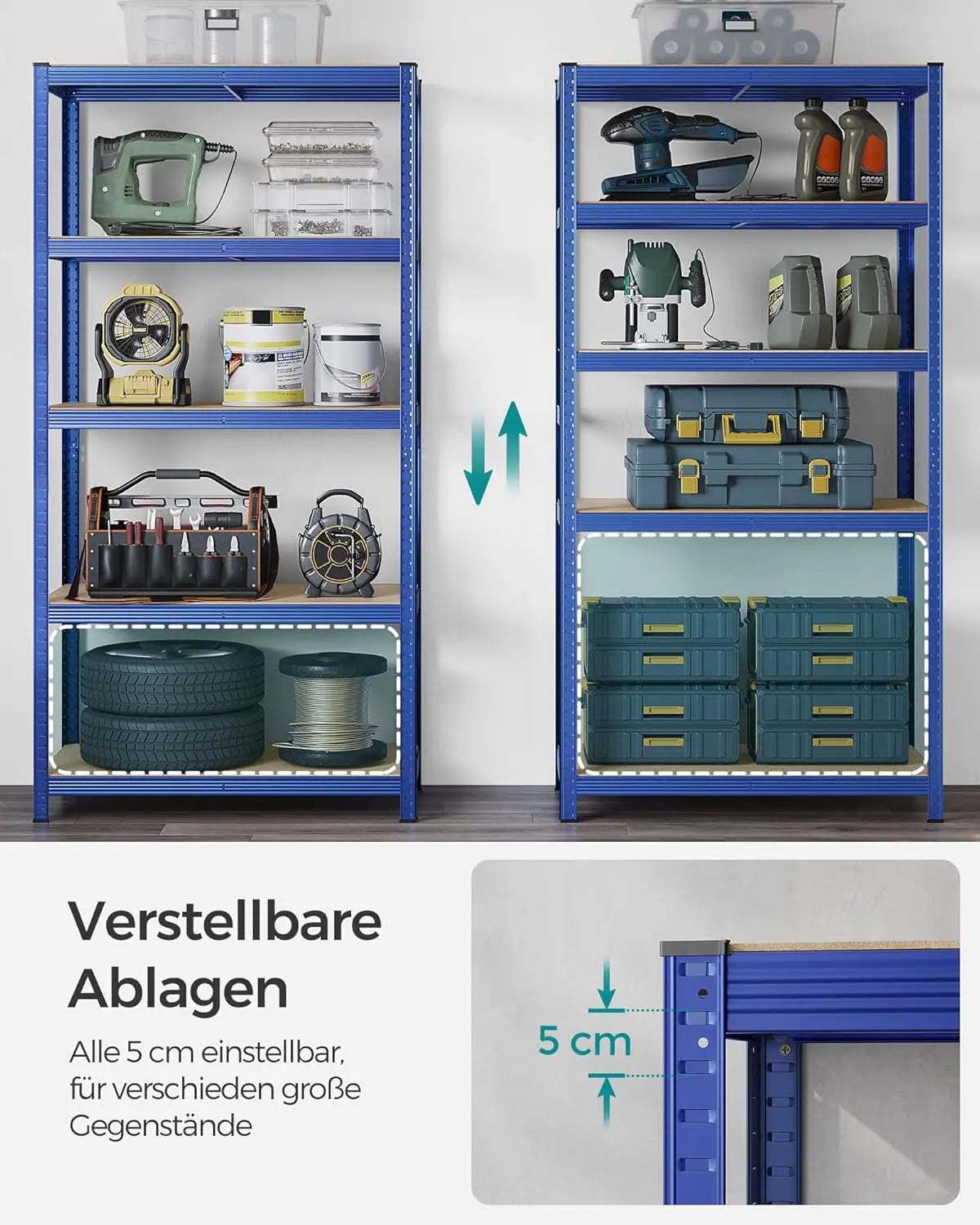 Regal Schwerlast 600kg Stahl 5 Ablagen Blau von Songmics