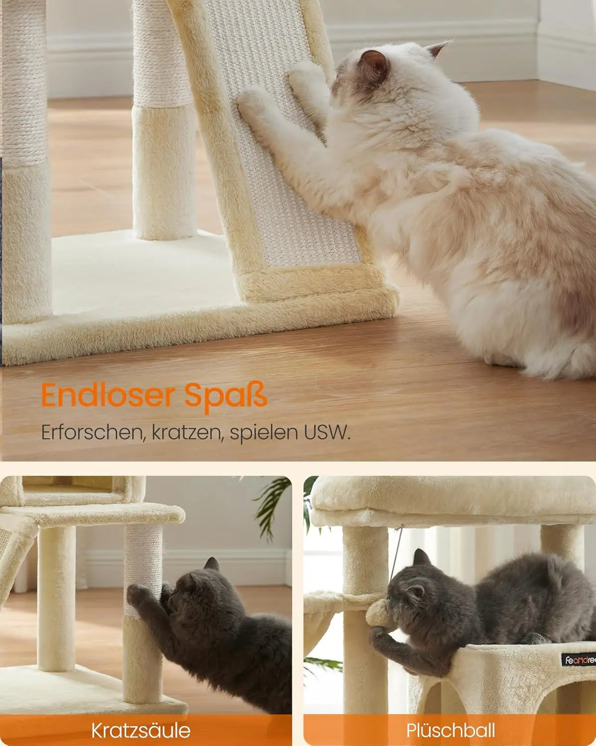 Kratzbaum grosse Plattform beige Plüsch von Songmics