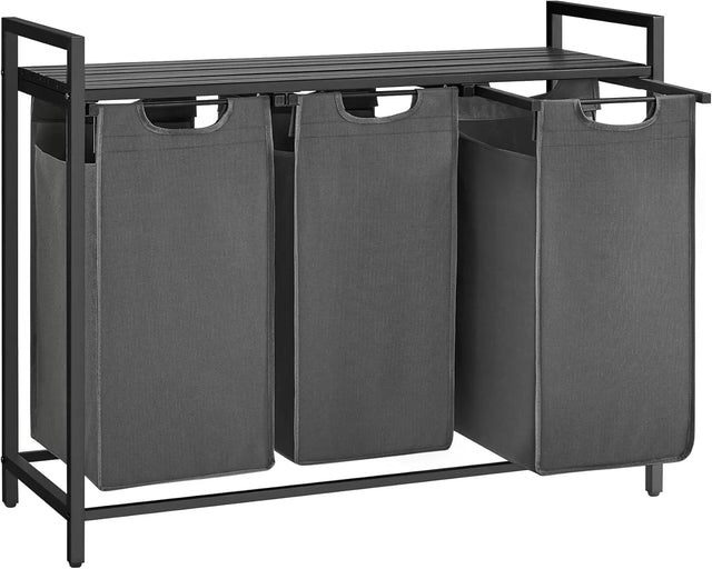 Wäschekorb mit 3 Fächern und Ablage, schiefergrau-anthrazitgrau von Songmics