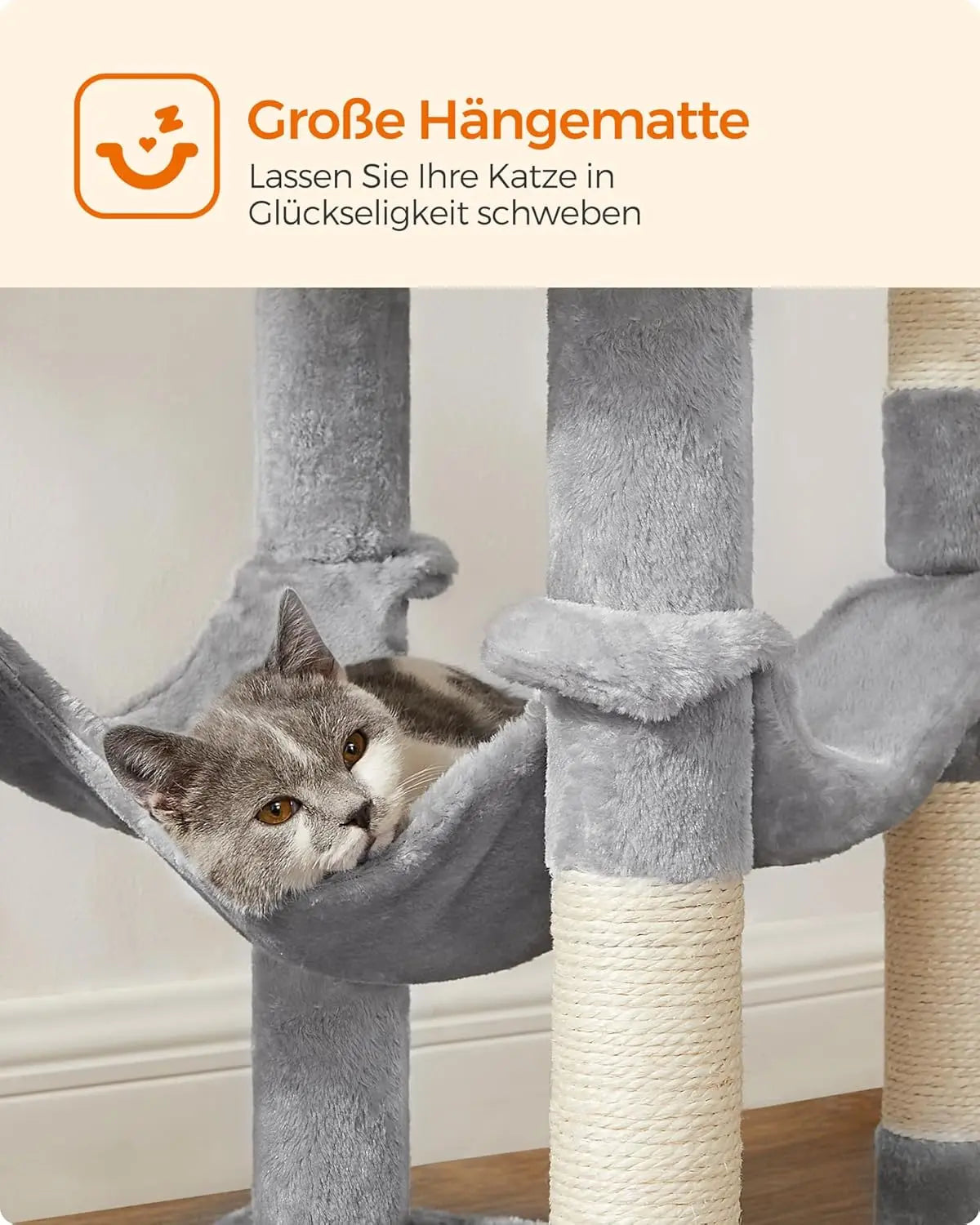 Kratzbaum Katzenhaus mit Hängematte hellgrau von Songmics