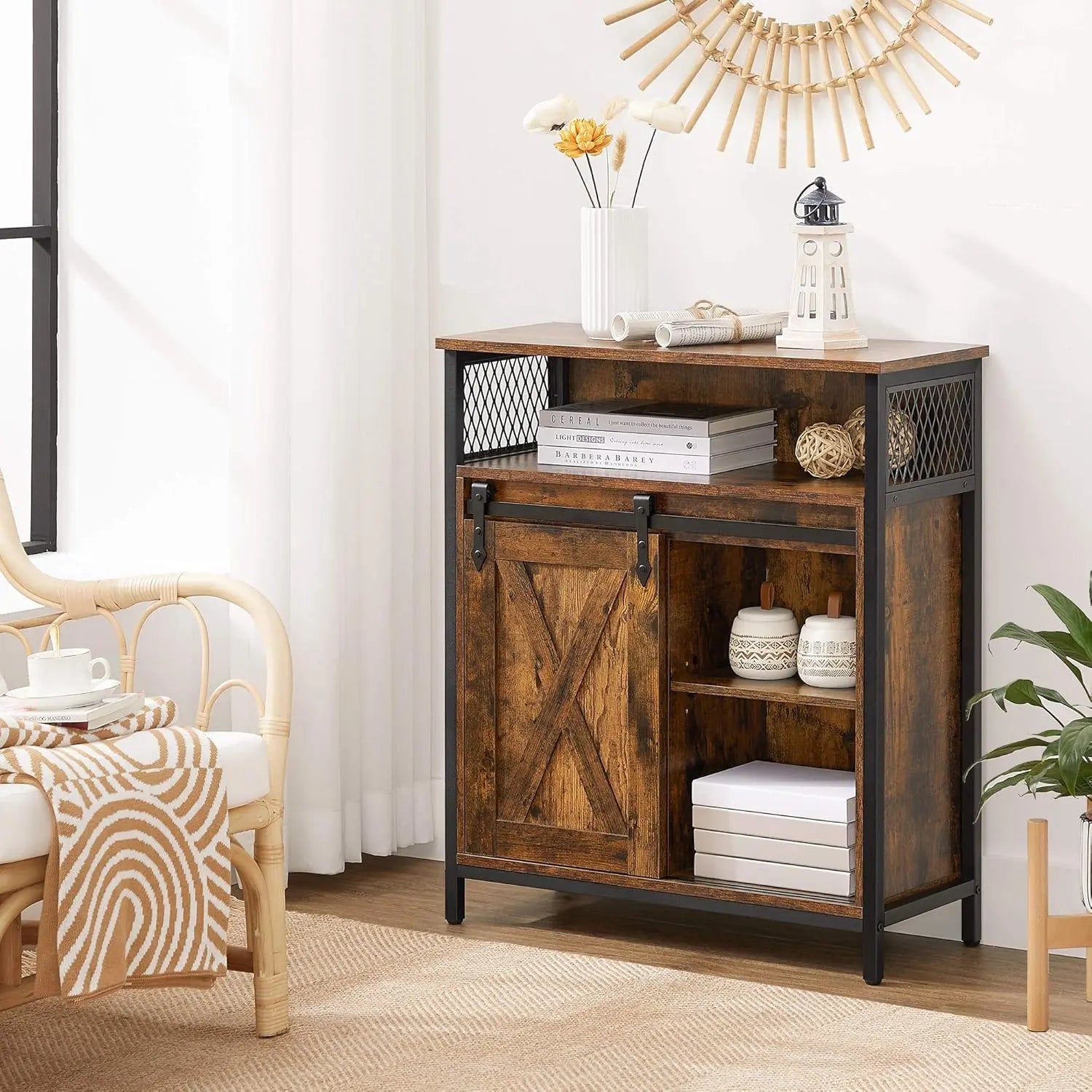 Sideboard mit Schiebetür rustikales Braun von Songmics