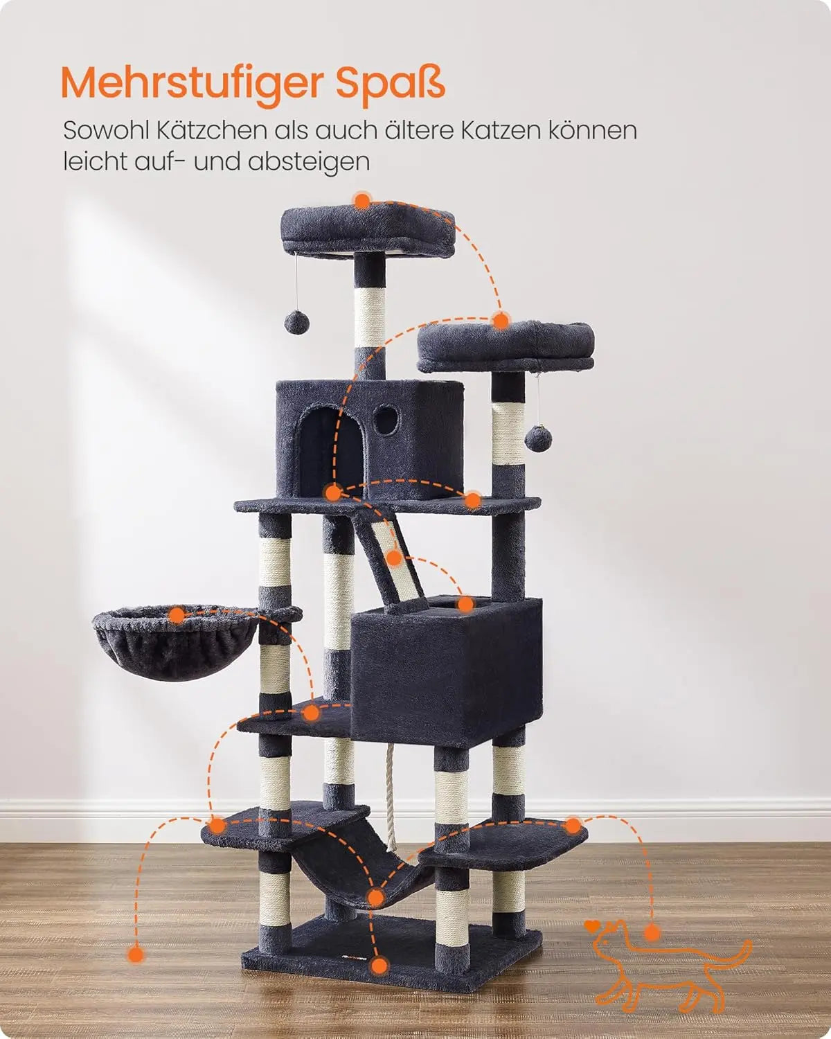 Kratzbaum XXL 168cm rauchgrau Plüsch von Songmics