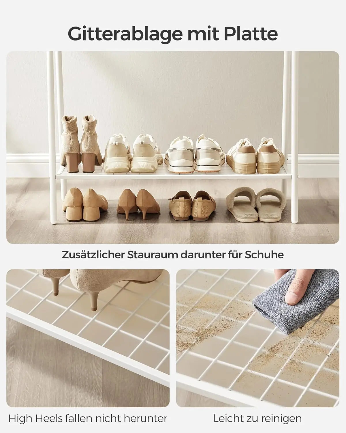 Kleiderständer mit Ablage Stahlgestell Weiss von Songmics